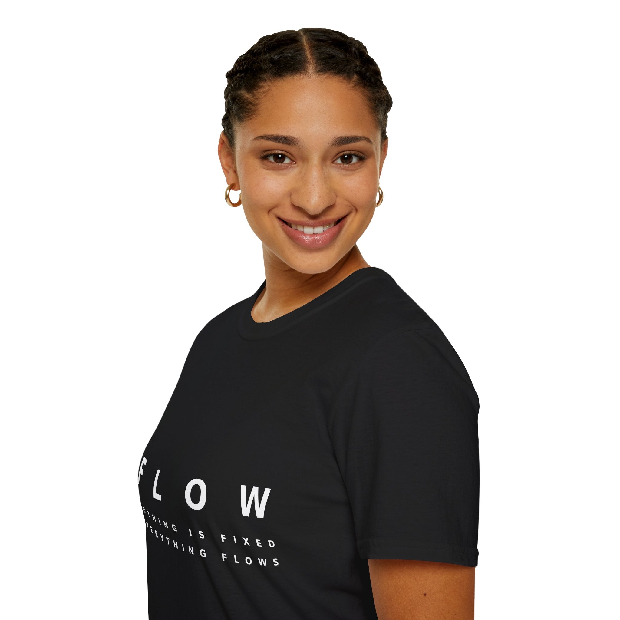Flow Unisex Softstyle Black T-Shirt NOTHING IS FIXED EVERYTHING FLOWS' Graphic Tee