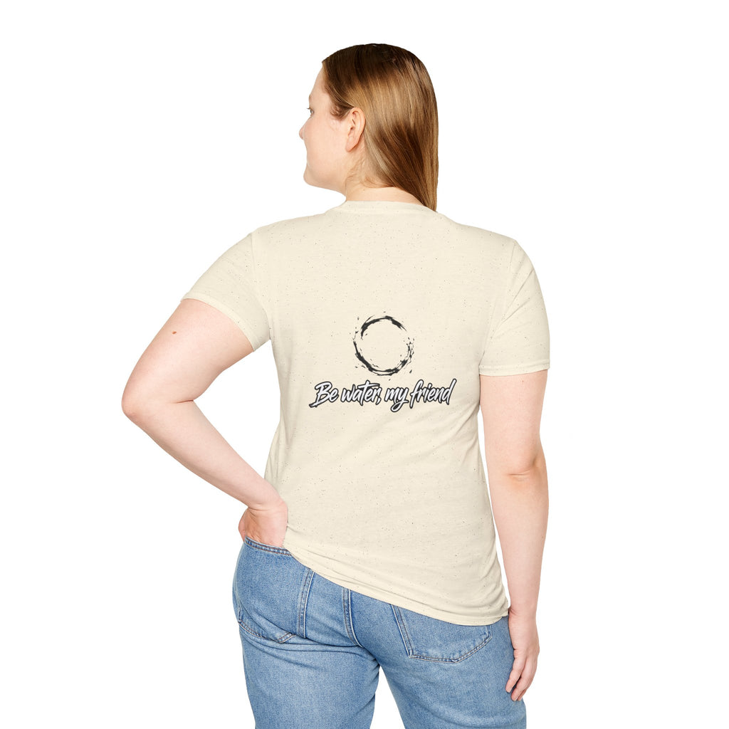 New T‑Shirt Minimal Zen Brush Circle with “Be Water, My Friend” Inspirational Graphic