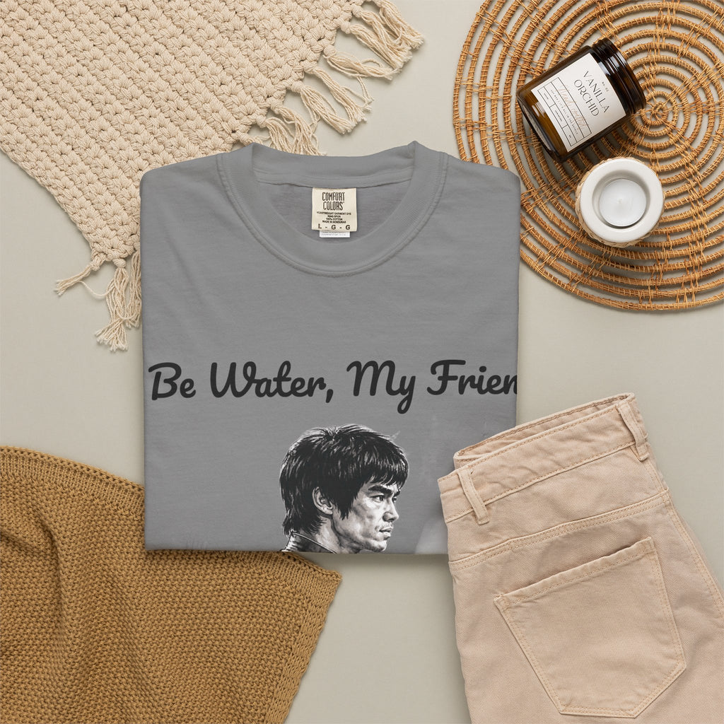 Embrace Adaptability: Bruce Lee Graphic T-Shirt, Classic Monochrome Portrait, Vintage Wash