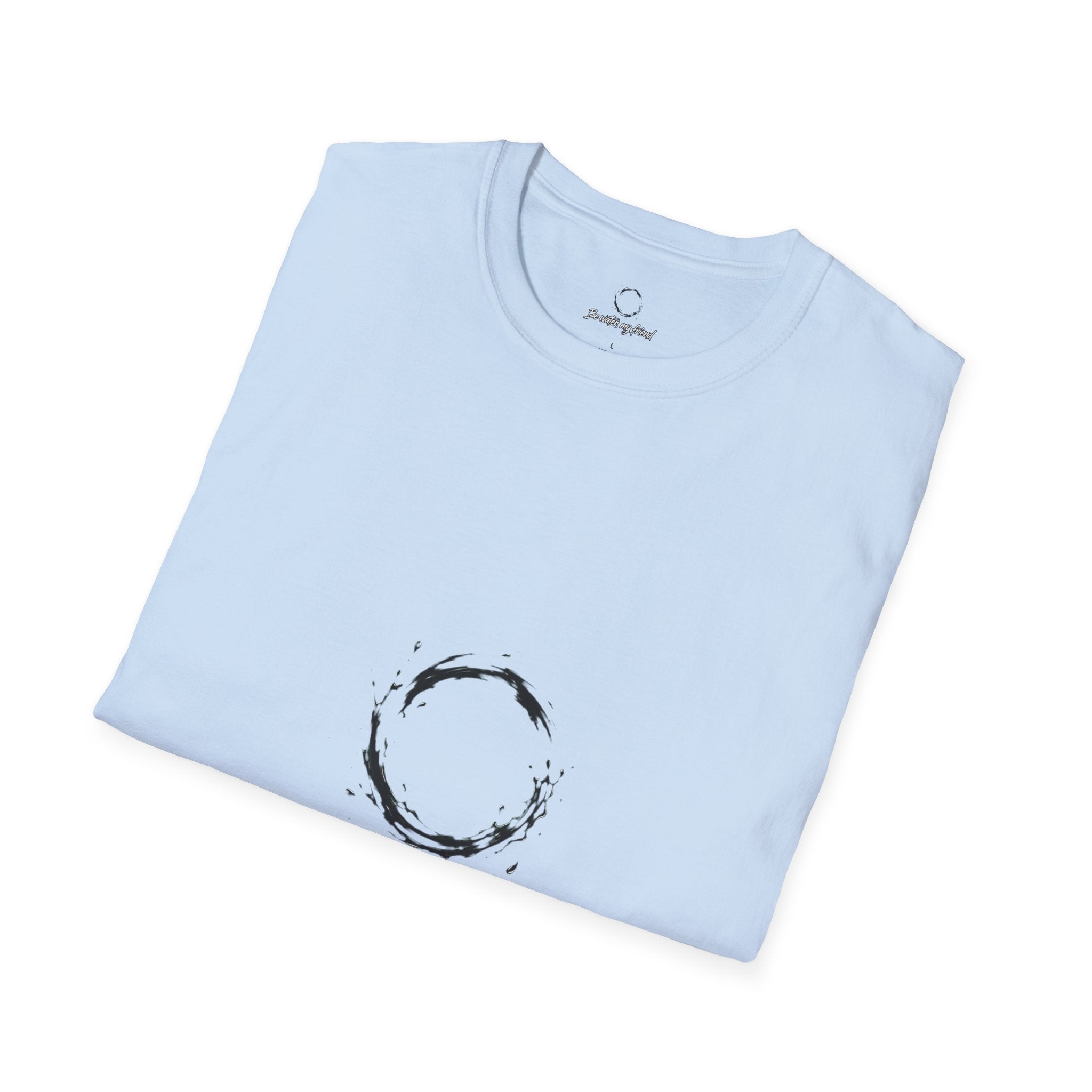 New T‑Shirt Minimal Zen Brush Circle with “Be Water, My Friend” Inspirational Graphic