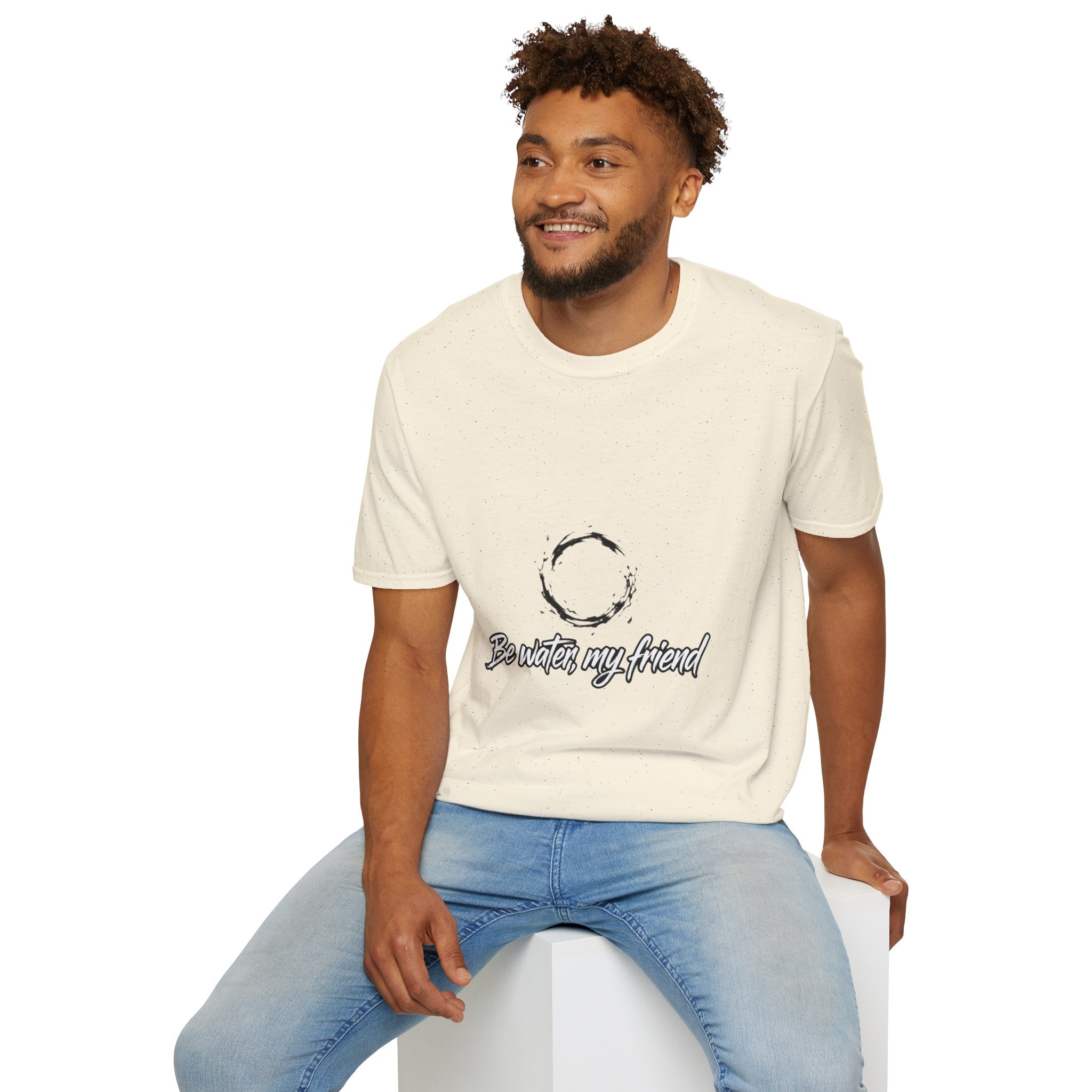 New T‑Shirt Minimal Zen Brush Circle with “Be Water, My Friend” Inspirational Graphic