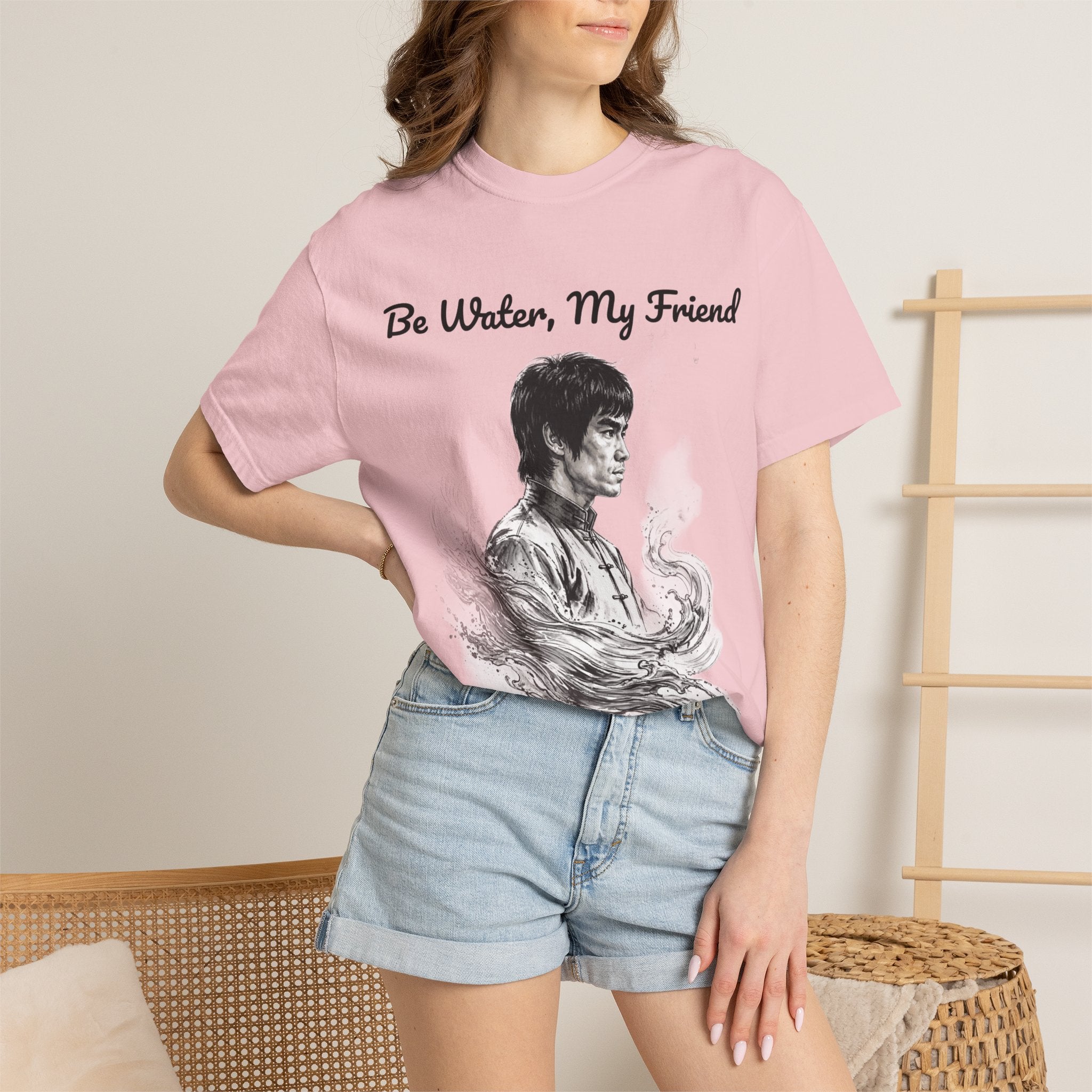 Embrace Adaptability: Bruce Lee Graphic T-Shirt, Classic Monochrome Portrait, Vintage Wash