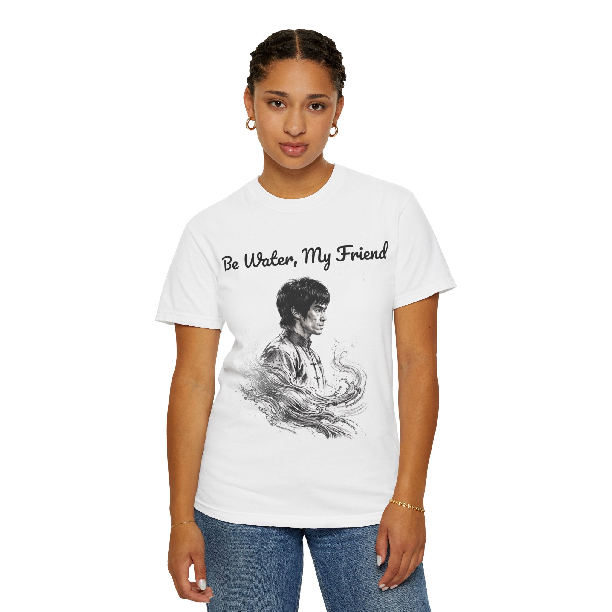 Embrace Adaptability: Bruce Lee Graphic T-Shirt, Classic Monochrome Portrait, Vintage Wash