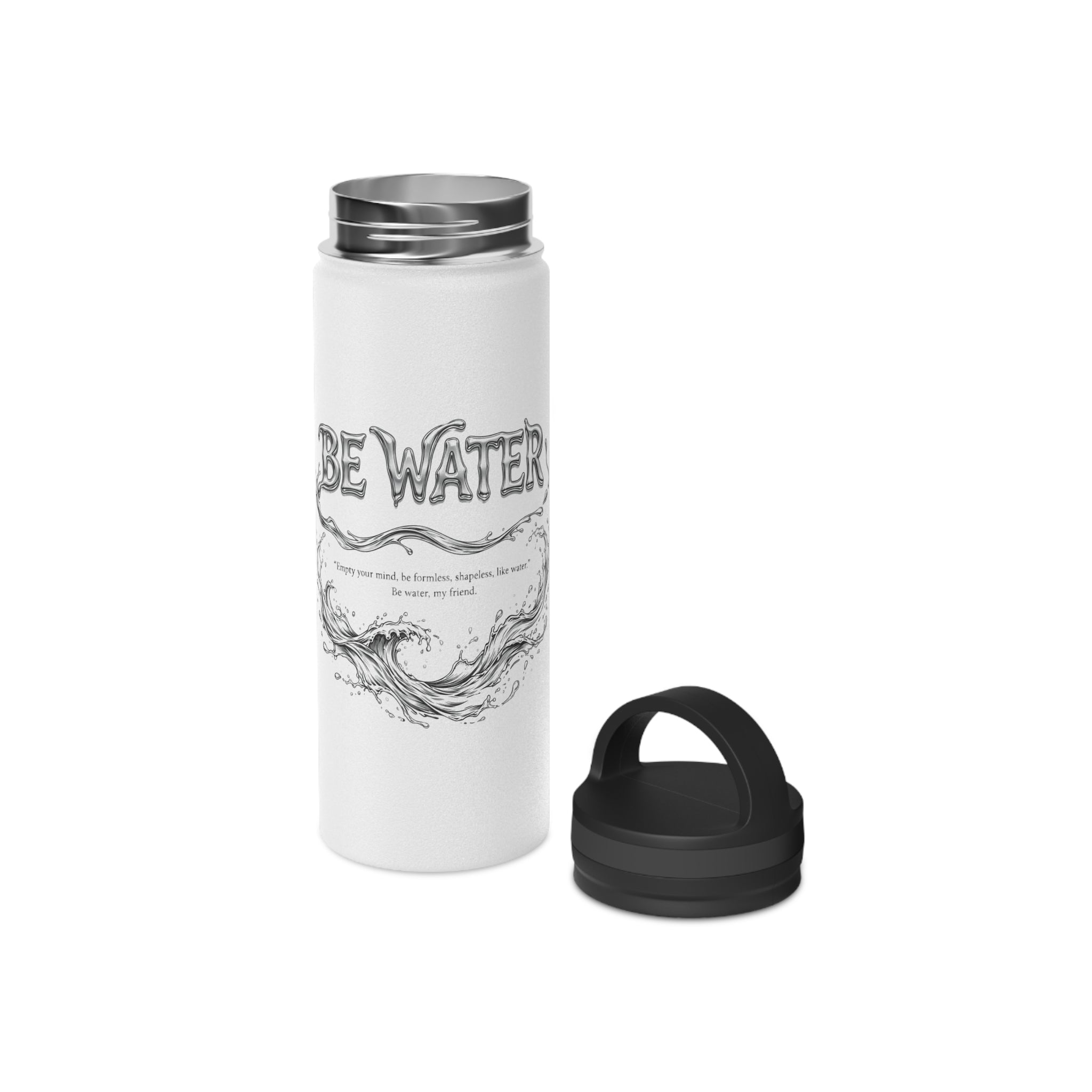 "Be Water" Sports Bottle – Bruce Lee Iconic Quote with Flowing Water Graphic, Perfect for Gym, Yoga, and Daily Hydration
