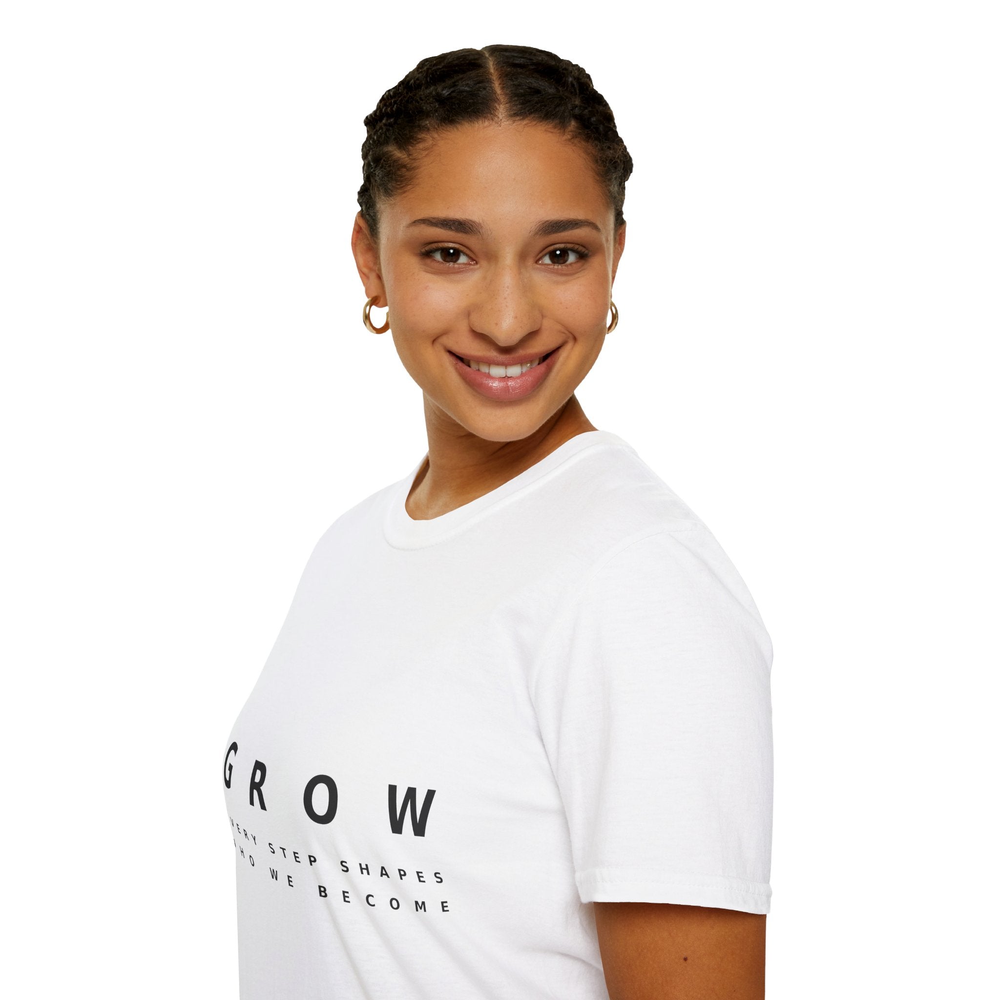 Grow Unisex Softstyle White T-Shirt EVERY STEP SHAPES WHO WE BECOME' Graphic Tee