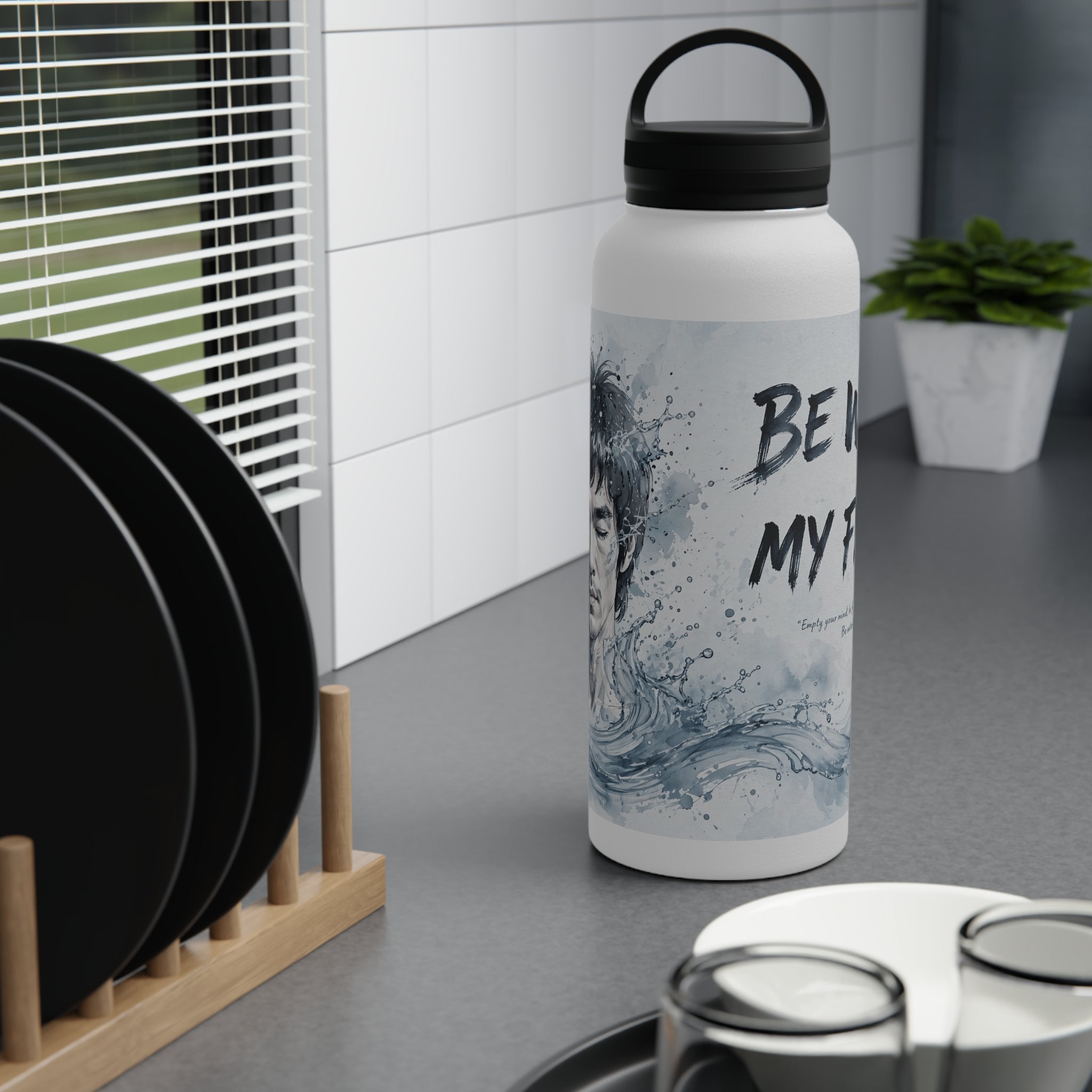 Bruce Lee "Be Water, My Friend" Sports Water Bottle – BPA-Free, Leak-Proof Flip Lid, Inspirational Martial Arts Quote Gym Bottle (12oz / 18oz/ 32oz)