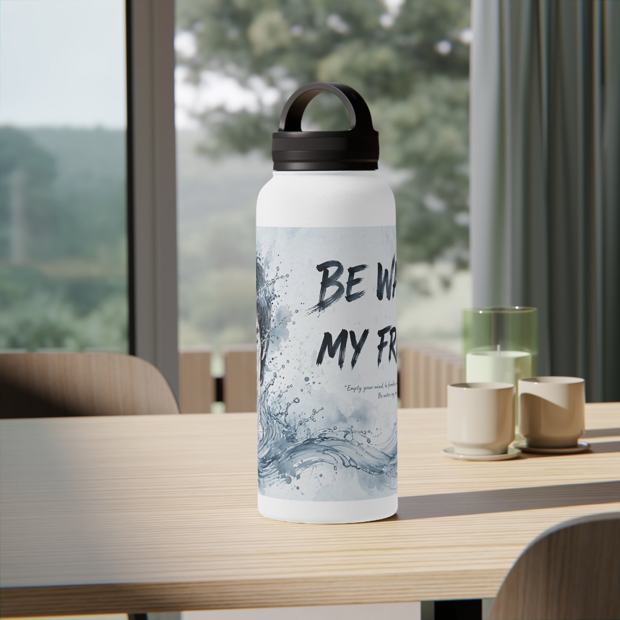 Bruce Lee "Be Water, My Friend" Sports Water Bottle – BPA-Free, Leak-Proof Flip Lid, Inspirational Martial Arts Quote Gym Bottle (12oz / 18oz/ 32oz)