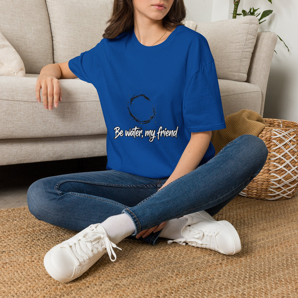 New T‑Shirt Minimal Zen Brush Circle with “Be Water, My Friend” Inspirational Graphic