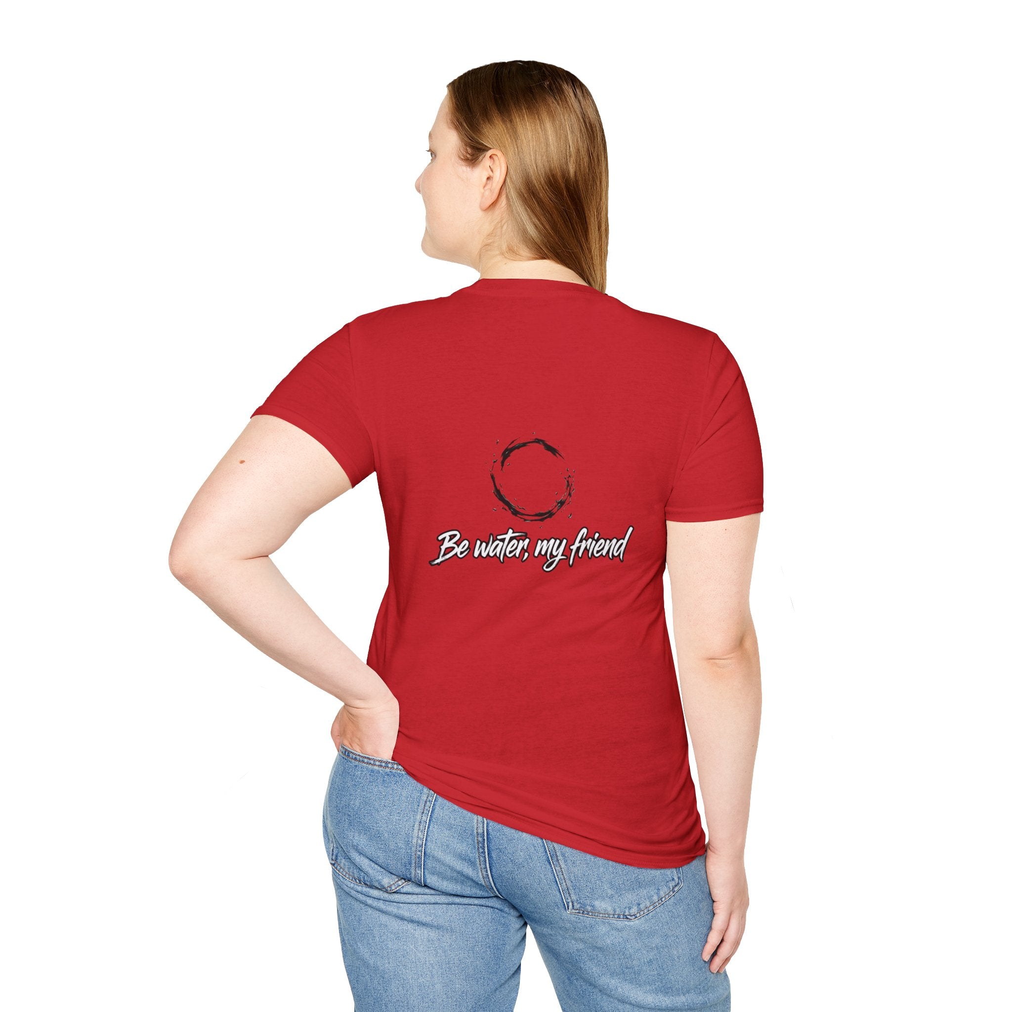 New T‑Shirt Minimal Zen Brush Circle with “Be Water, My Friend” Inspirational Graphic