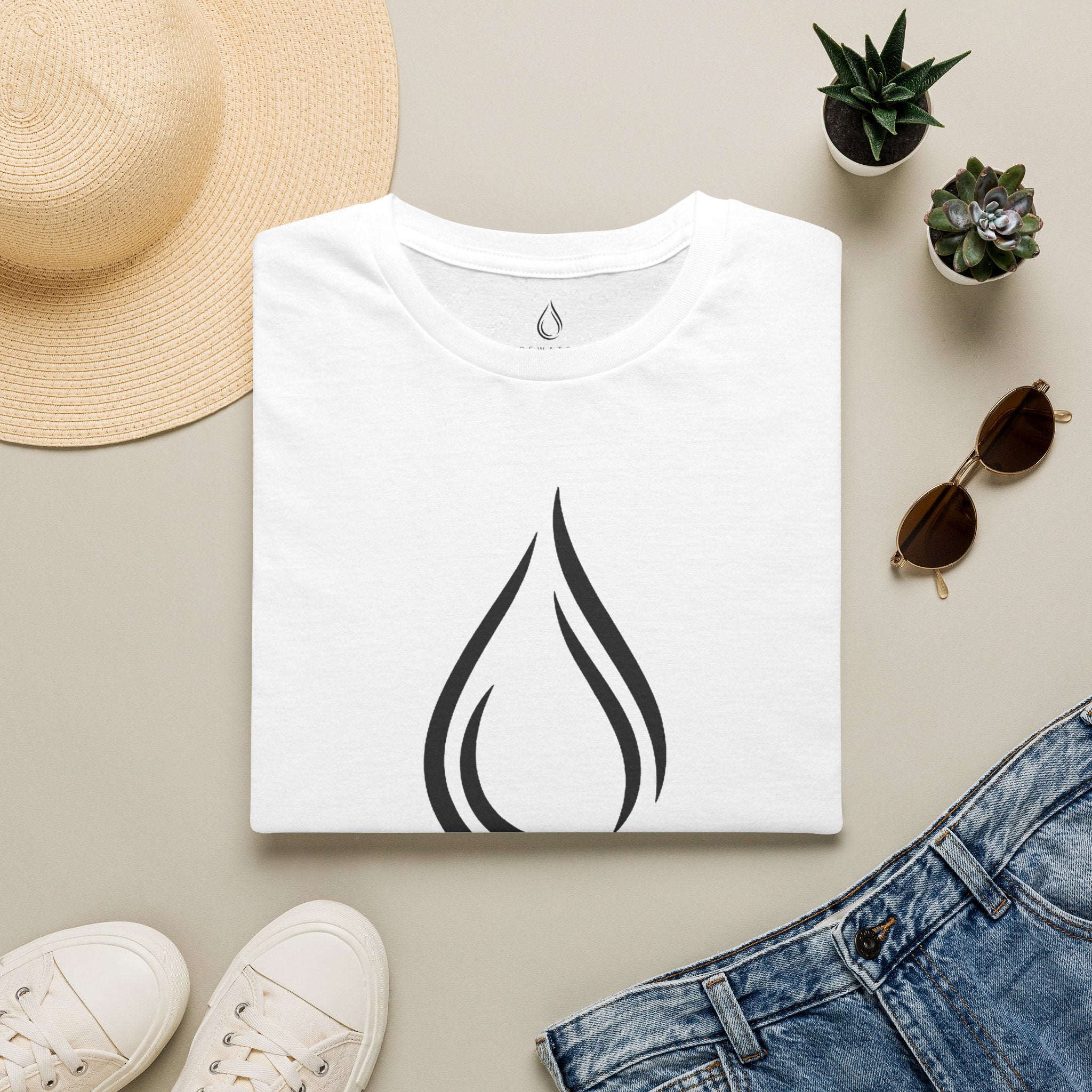 BEWATER Logo White T-Shirt — Minimal Water Drop Graphic Tee