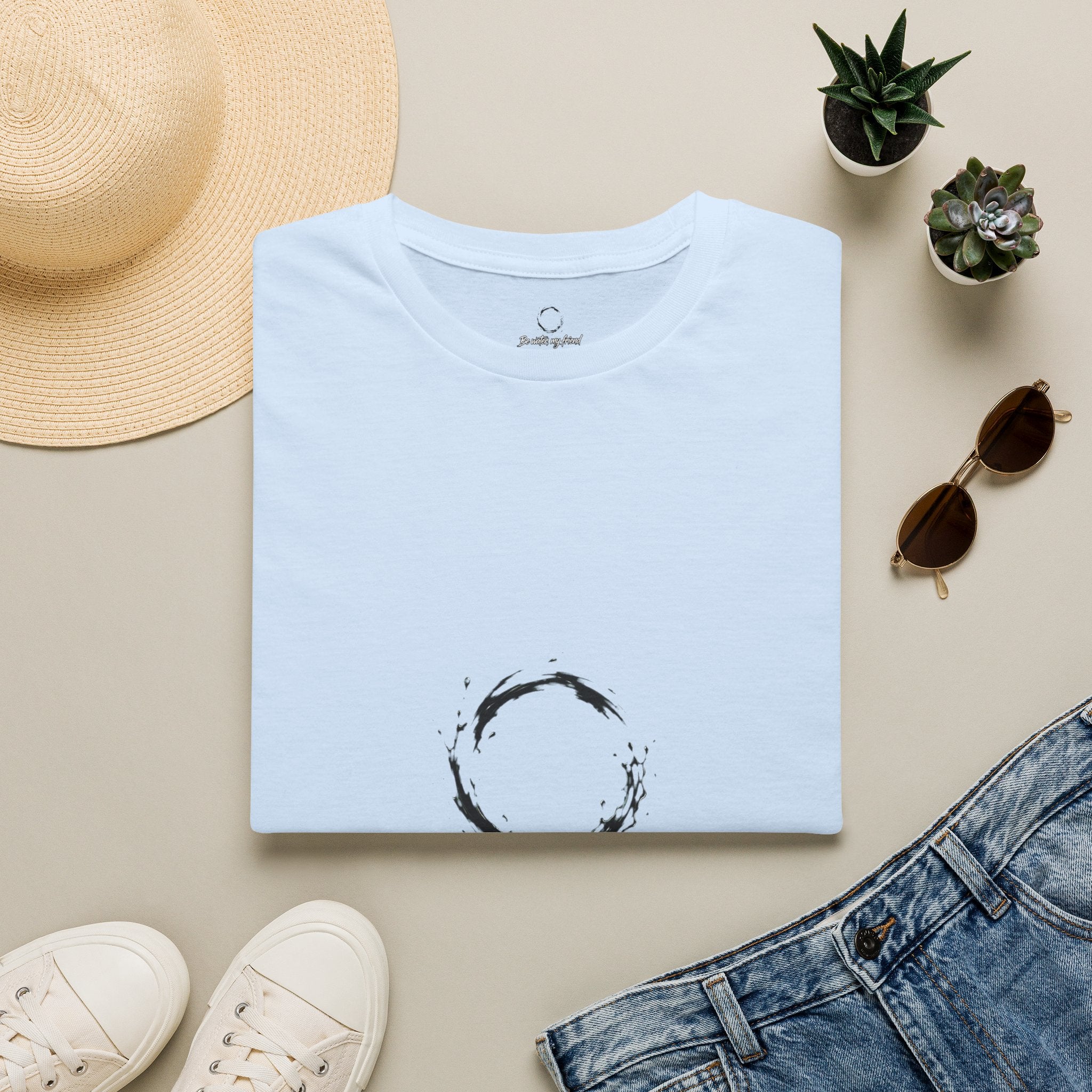 New T‑Shirt Minimal Zen Brush Circle with “Be Water, My Friend” Inspirational Graphic