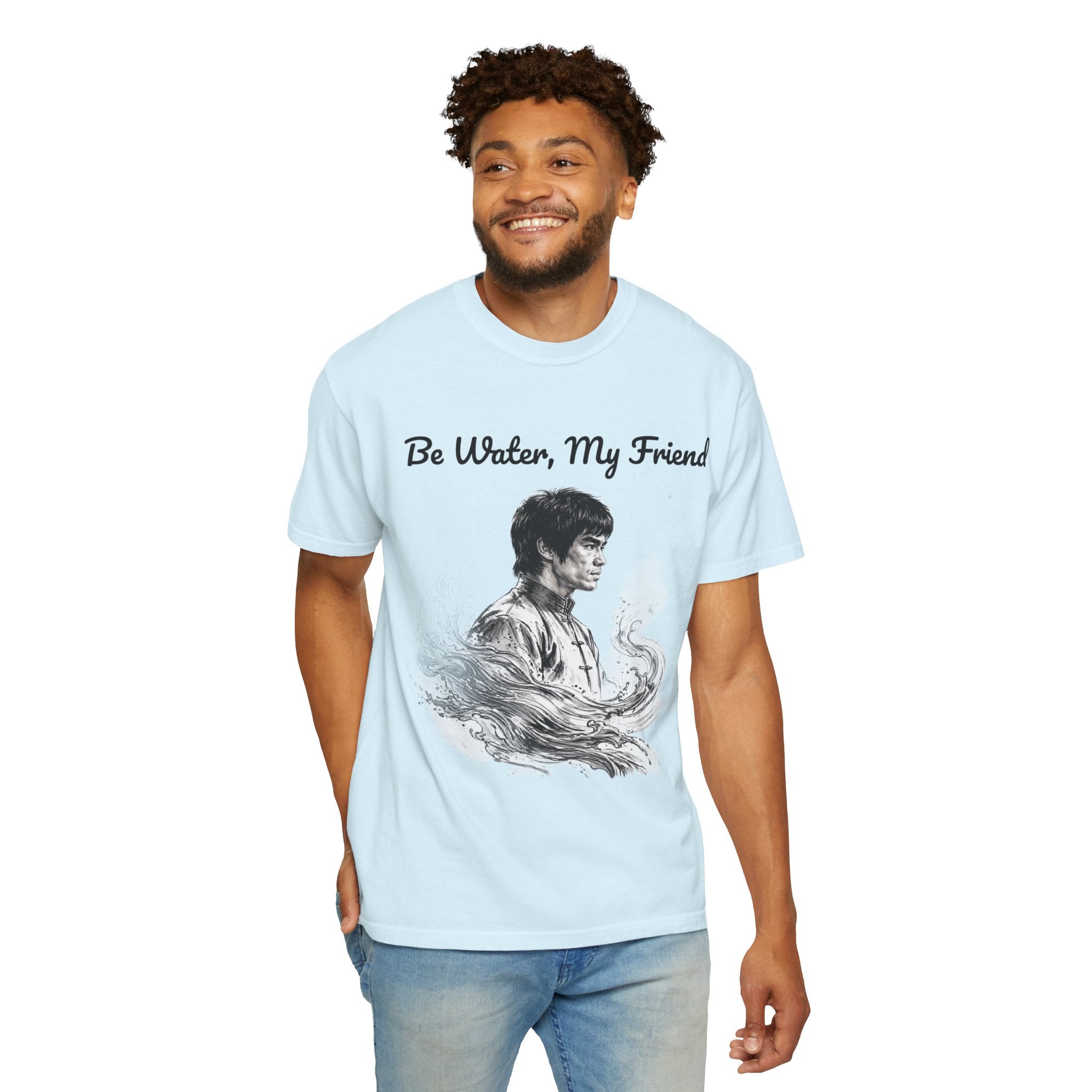 Embrace Adaptability: Bruce Lee Graphic T-Shirt, Classic Monochrome Portrait, Vintage Wash