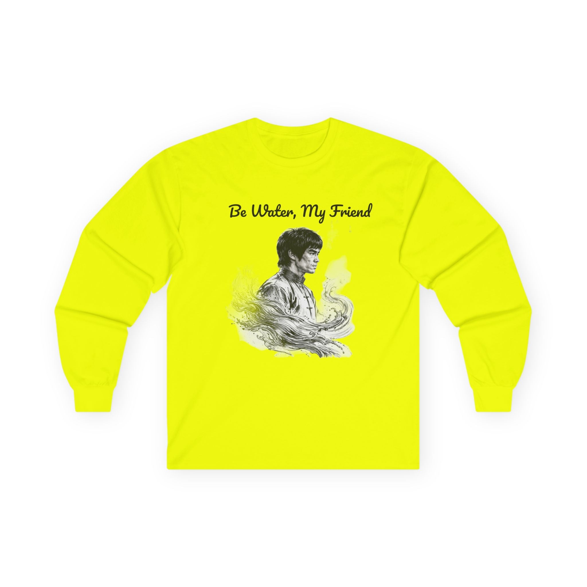 Flow Like Water: Bruce Lee Long Sleeve Crew Tee – Timeless Wisdom with Minimalist Water Art, Perfect for Layering