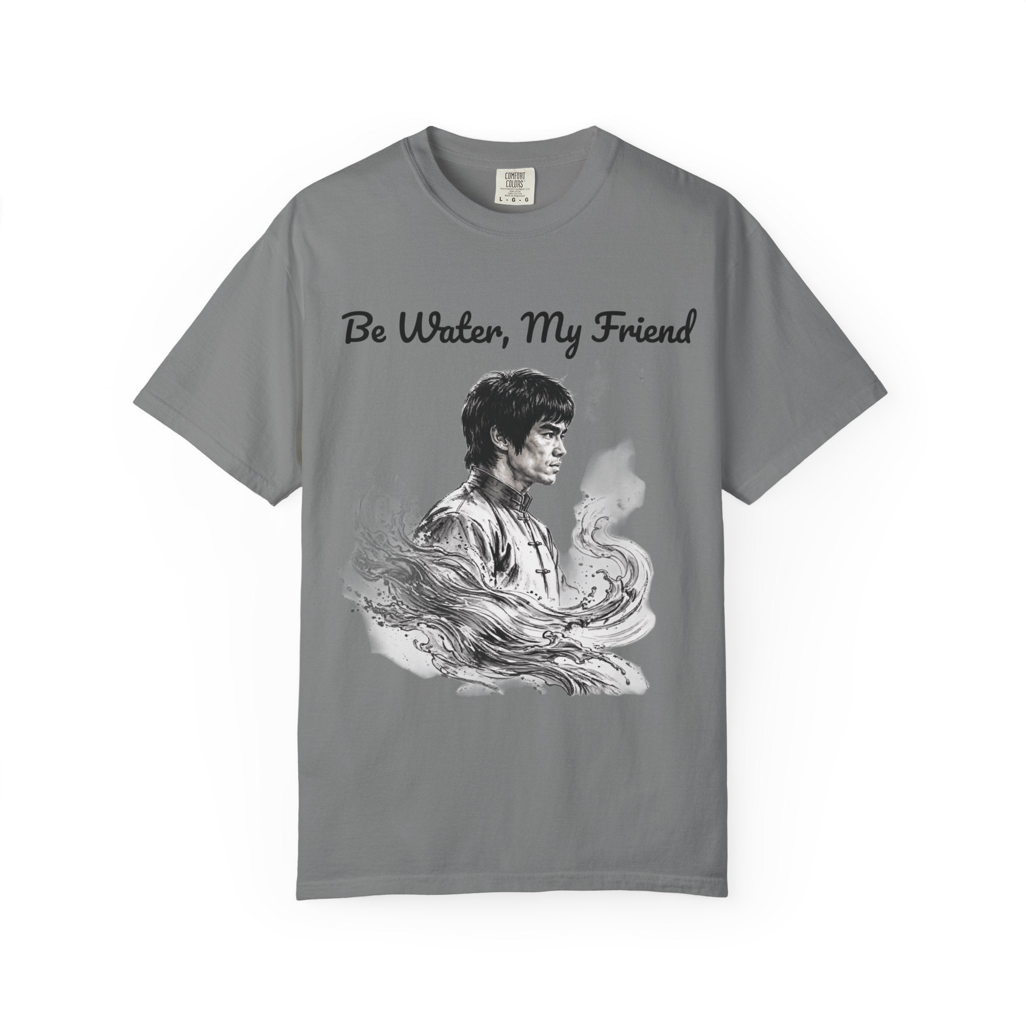 Embrace Adaptability: Bruce Lee Graphic T-Shirt, Classic Monochrome Portrait, Vintage Wash