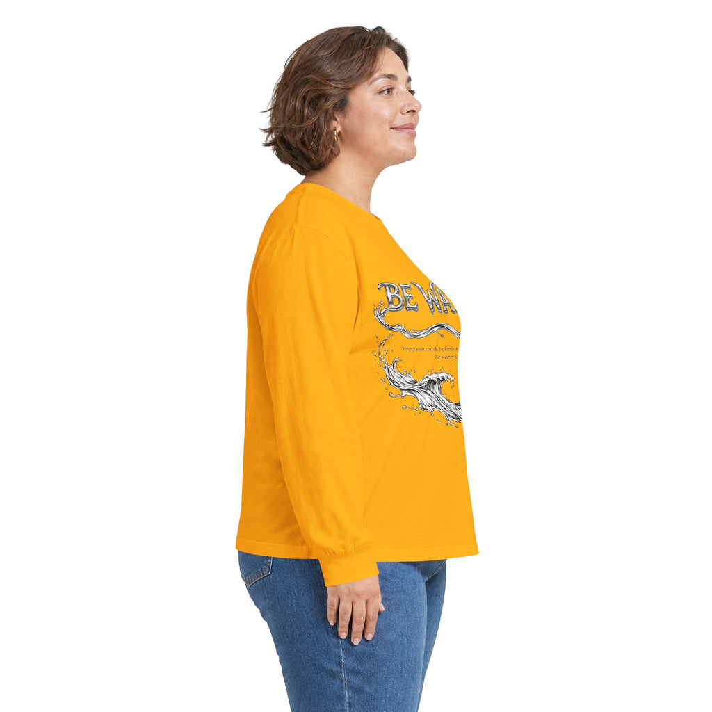 Embrace Adaptability – Bruce Lee "Be Water" Long Sleeve Shirt, Vintage Wash, Soft Touch, Ideal Gift for Philosophers & Warriors
