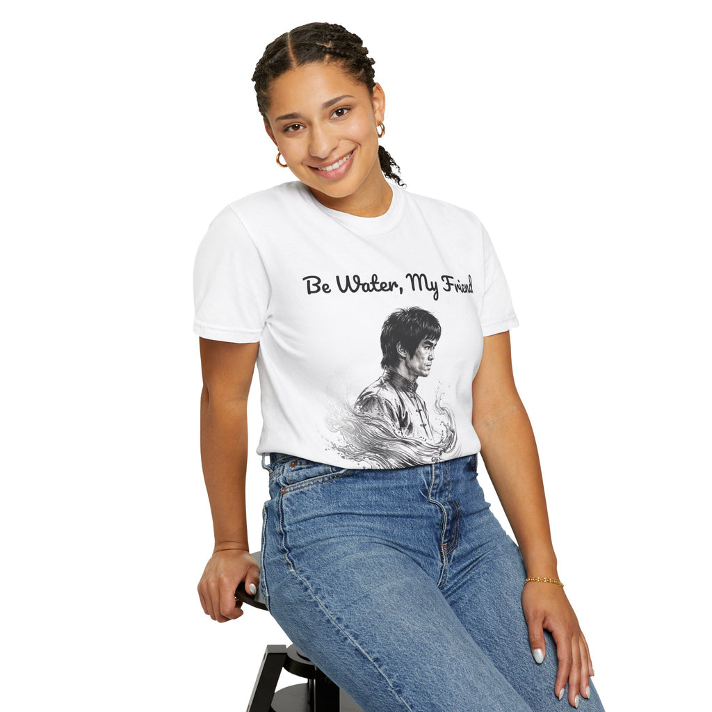 Embrace Adaptability: Bruce Lee Graphic T-Shirt, Classic Monochrome Portrait, Vintage Wash