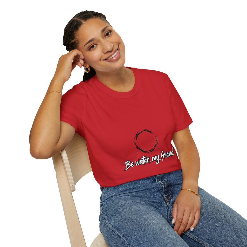 New T‑Shirt Minimal Zen Brush Circle with “Be Water, My Friend” Inspirational Graphic