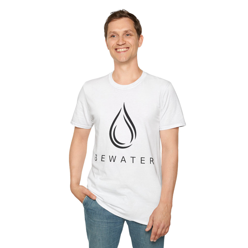 BEWATER Logo White T-Shirt — Minimal Water Drop Graphic Tee