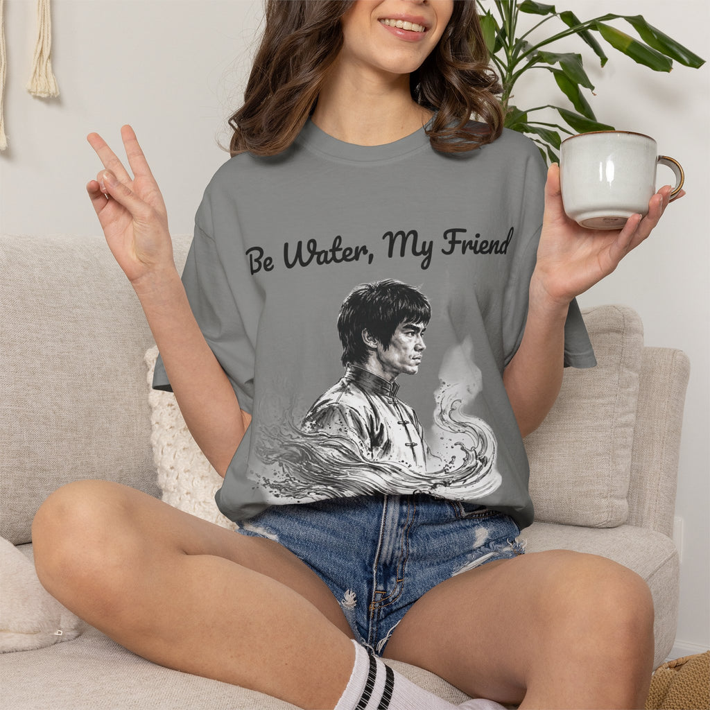 Embrace Adaptability: Bruce Lee Graphic T-Shirt, Classic Monochrome Portrait, Vintage Wash