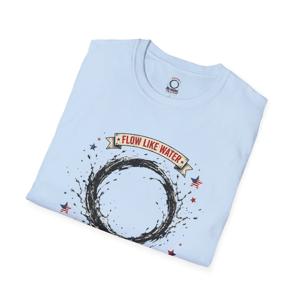 The “Be Water” Tee – Bruce Lee’s Flow Philosophy on a Retro-Inspired Shirt, Featuring FLOW LIKE WATER and 1940 Badge, Black Type on Soft Fabric