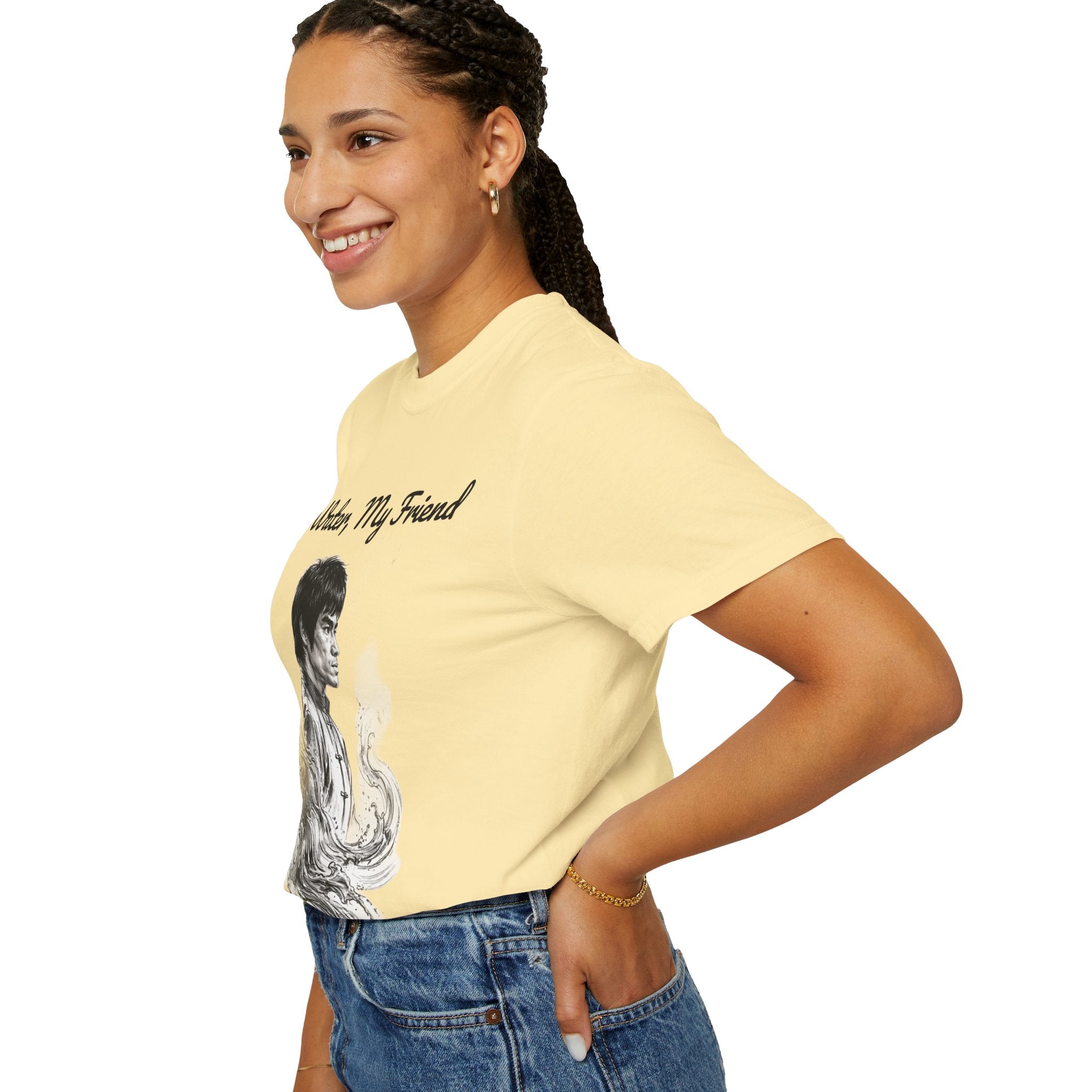 Embrace Adaptability: Bruce Lee Graphic T-Shirt, Classic Monochrome Portrait, Vintage Wash