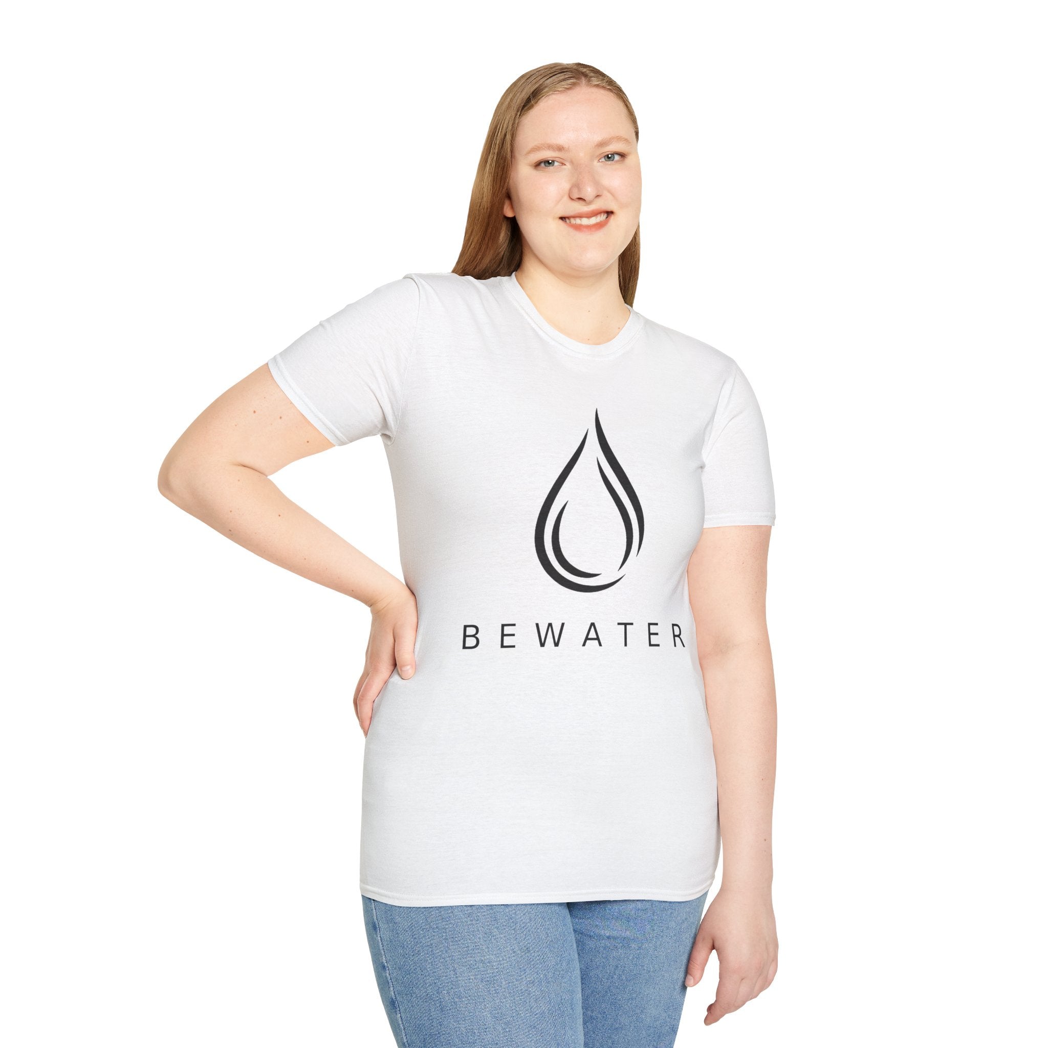 BEWATER Logo White T-Shirt — Minimal Water Drop Graphic Tee