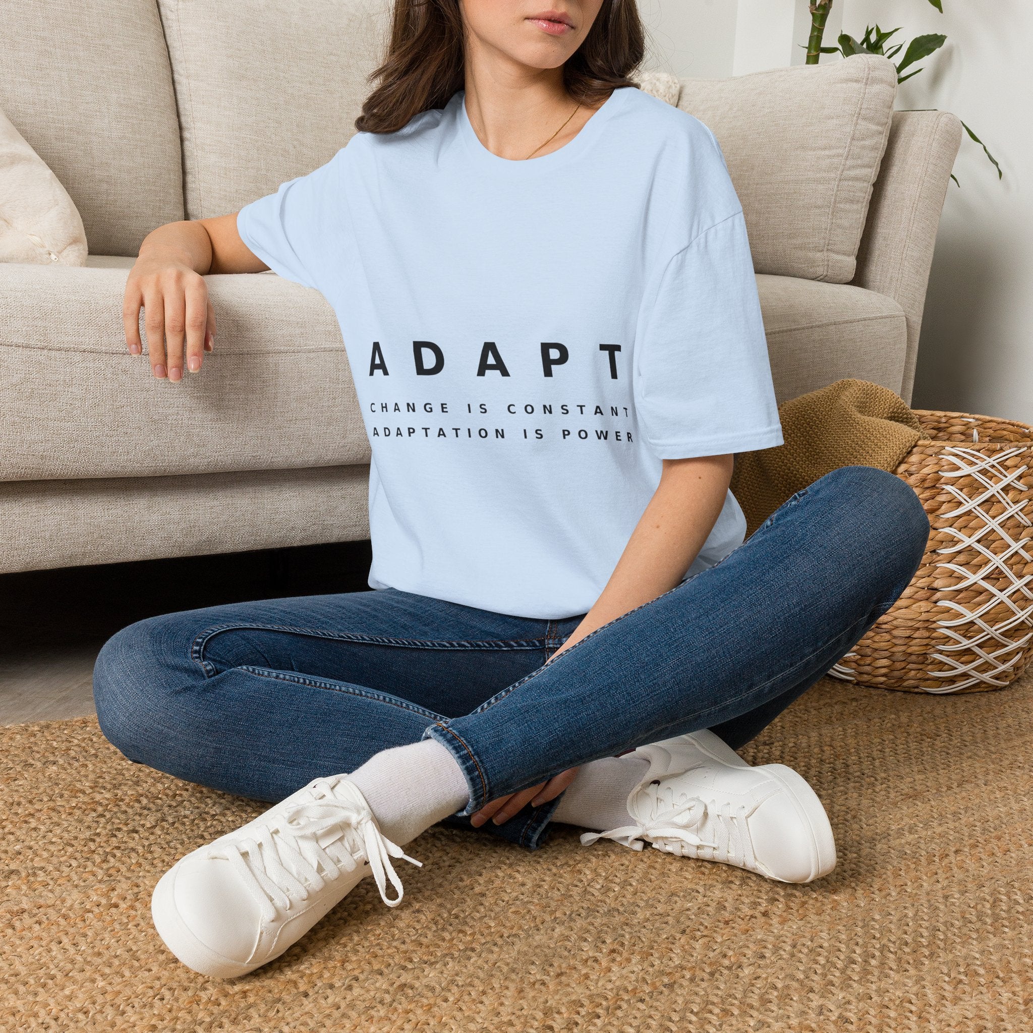 Adapt Unisex Softstyle Light Blue T-Shirt Change Is Constant, Adaptation Is Power' Graphic Tee