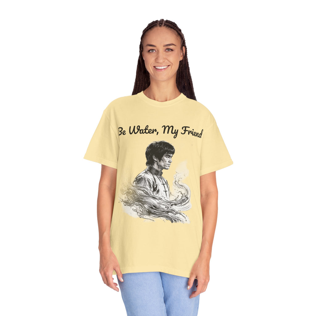 Embrace Adaptability: Bruce Lee Graphic T-Shirt, Classic Monochrome Portrait, Vintage Wash