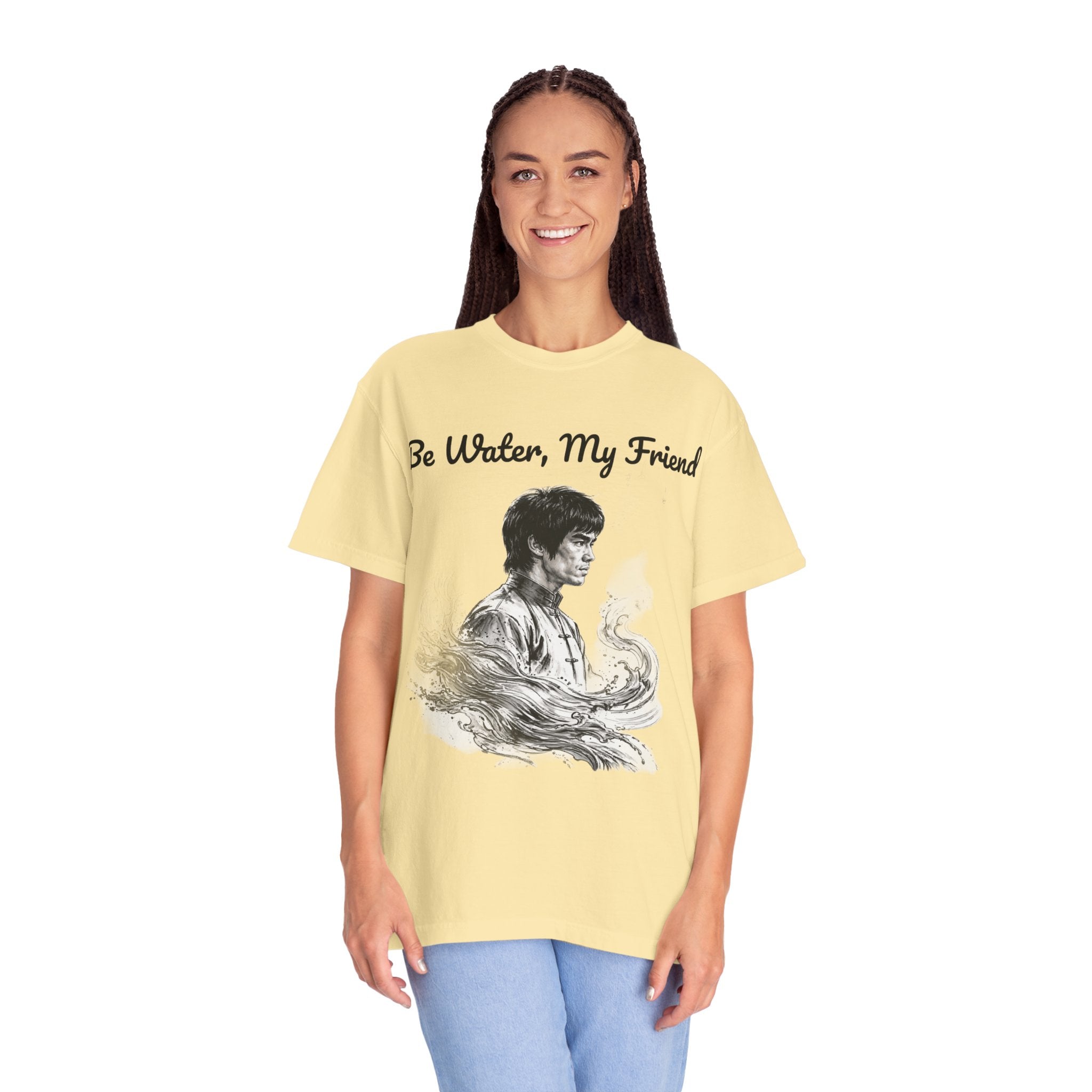 Embrace Adaptability: Bruce Lee Graphic T-Shirt, Classic Monochrome Portrait, Vintage Wash