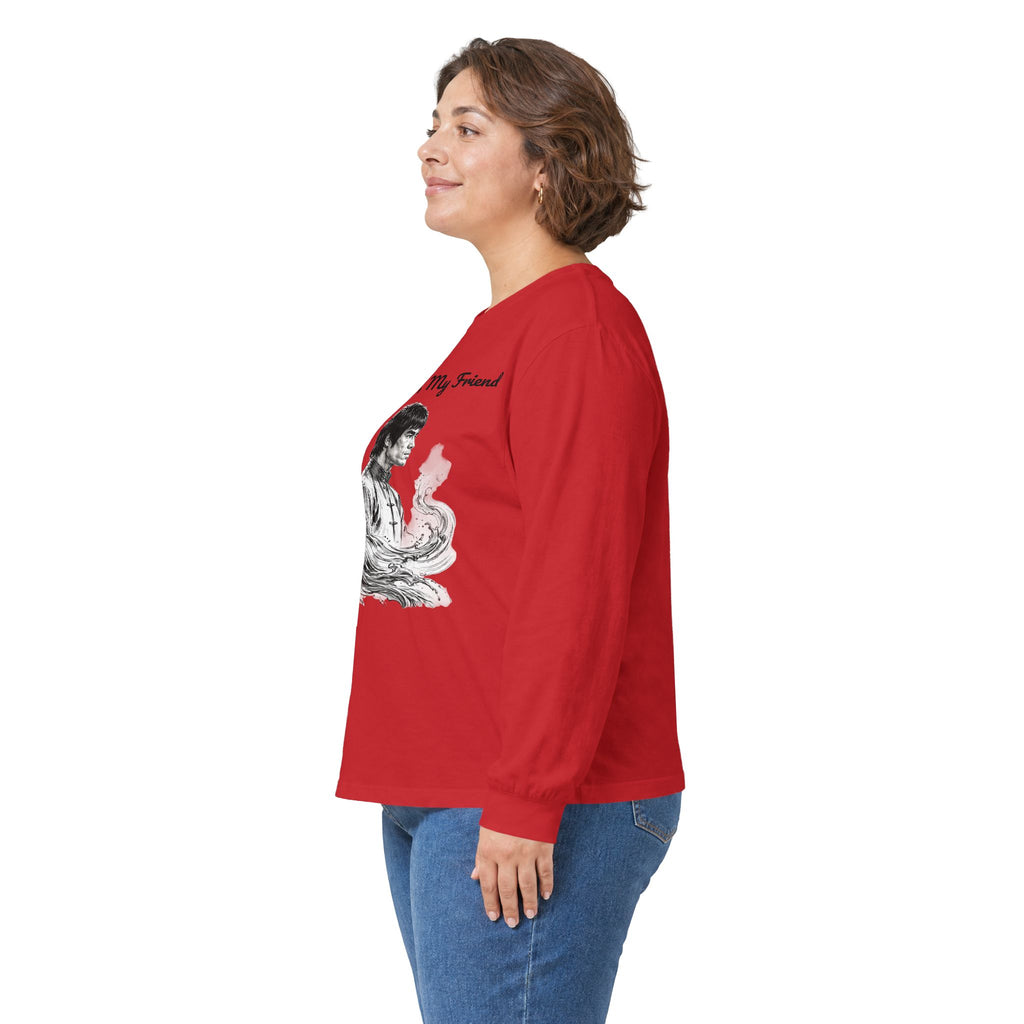 Flow Like Water: Bruce Lee Long Sleeve Crew Tee – Timeless Wisdom with Minimalist Water Art, Perfect for Layering