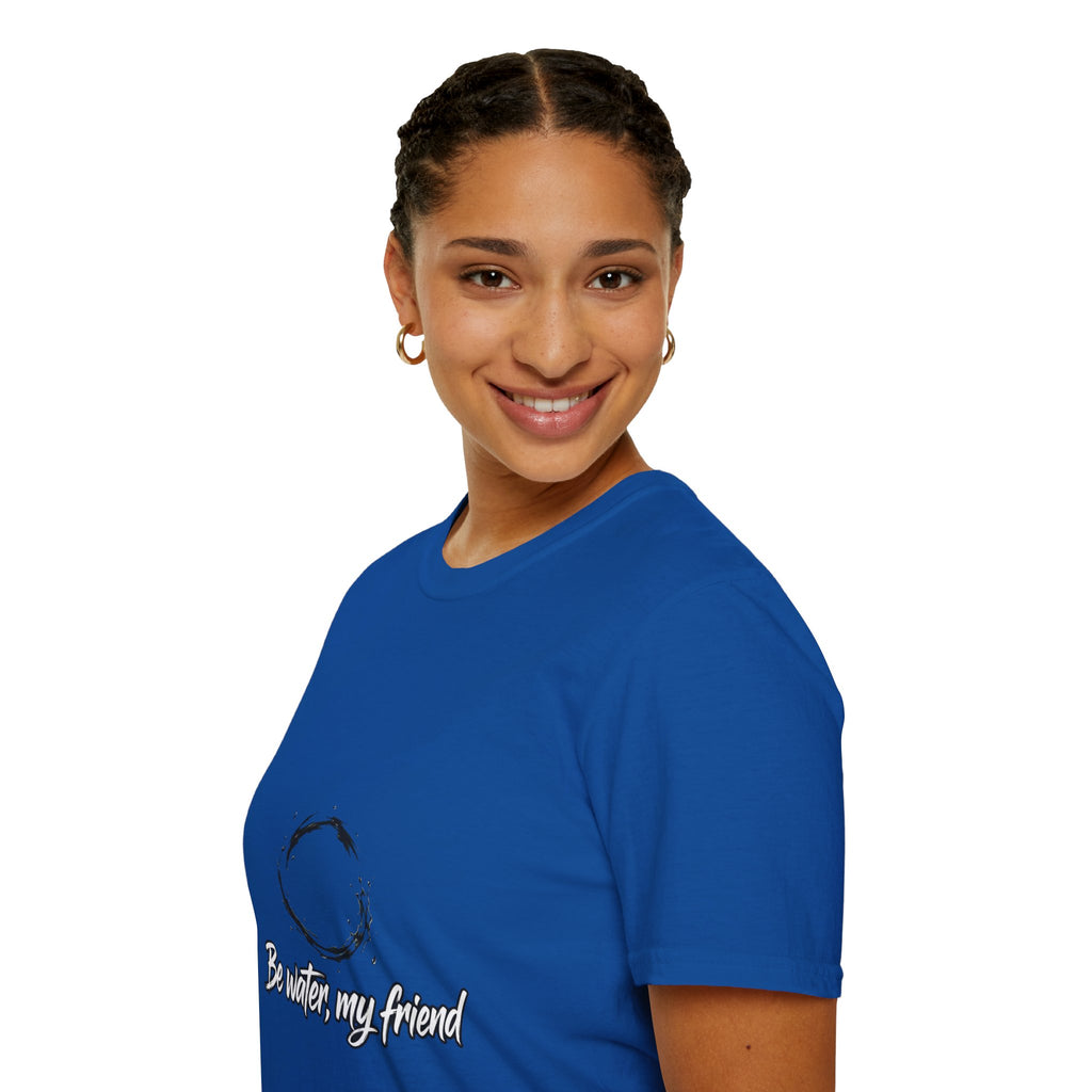 New T‑Shirt Minimal Zen Brush Circle with “Be Water, My Friend” Inspirational Graphic