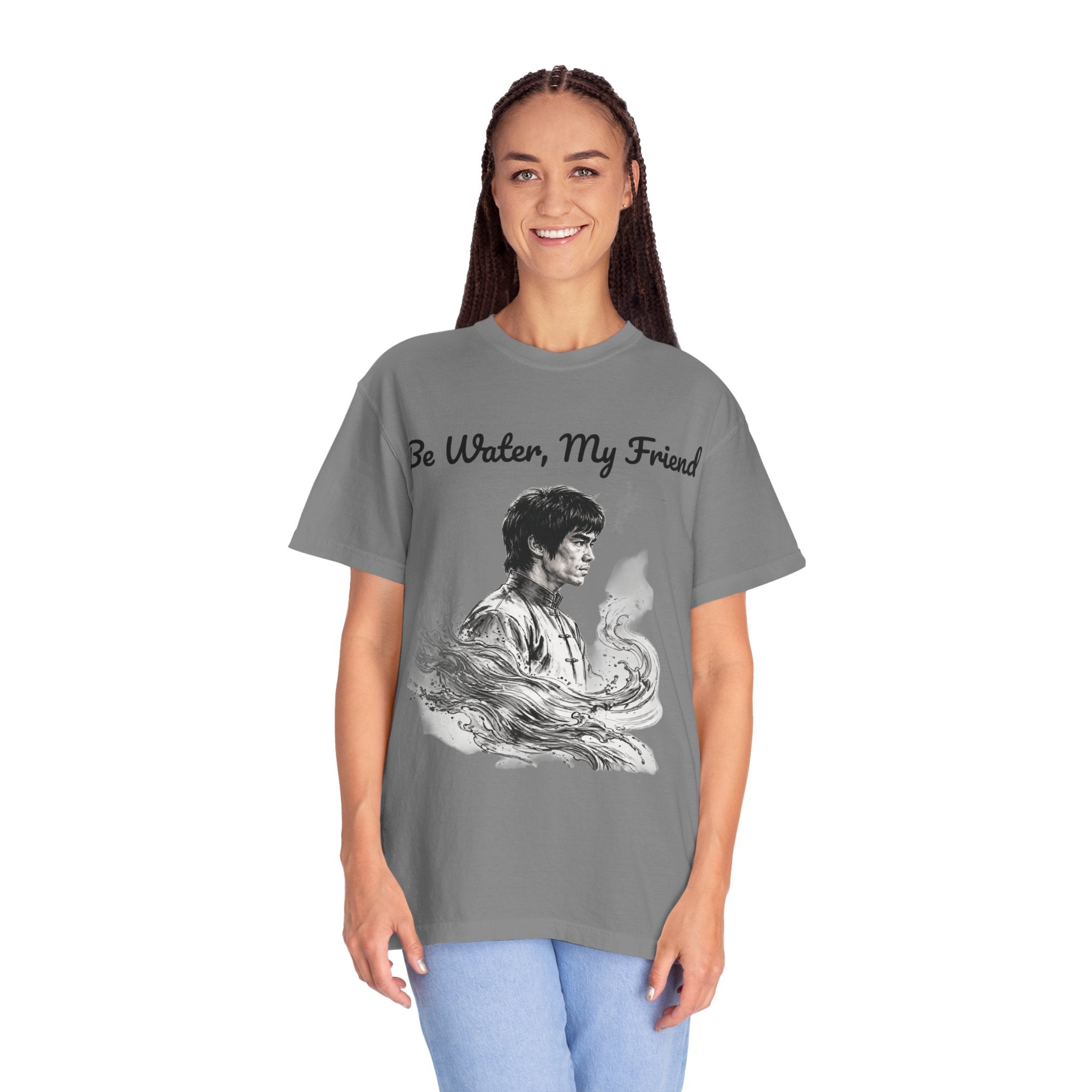 Embrace Adaptability: Bruce Lee Graphic T-Shirt, Classic Monochrome Portrait, Vintage Wash