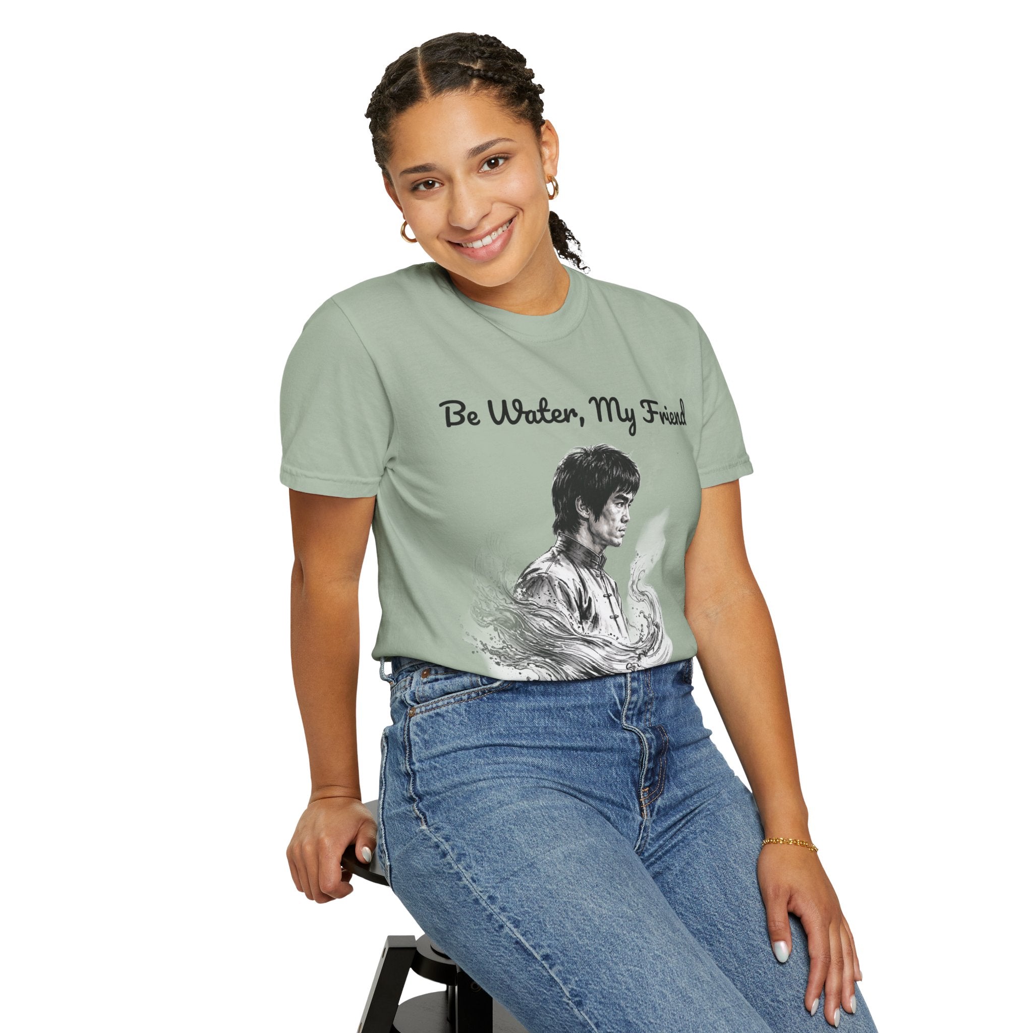 Embrace Adaptability: Bruce Lee Graphic T-Shirt, Classic Monochrome Portrait, Vintage Wash