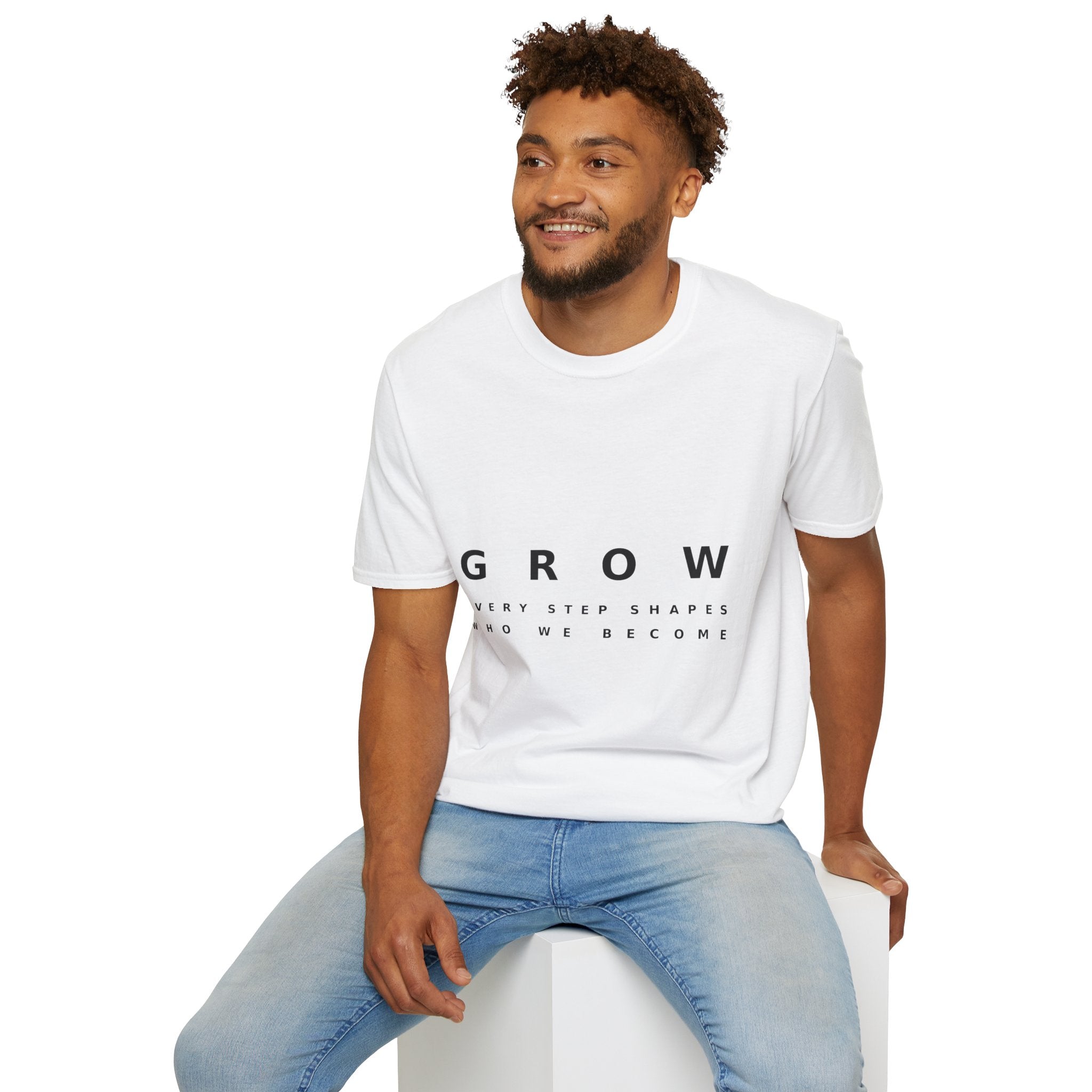 Grow Unisex Softstyle White T-Shirt EVERY STEP SHAPES WHO WE BECOME' Graphic Tee
