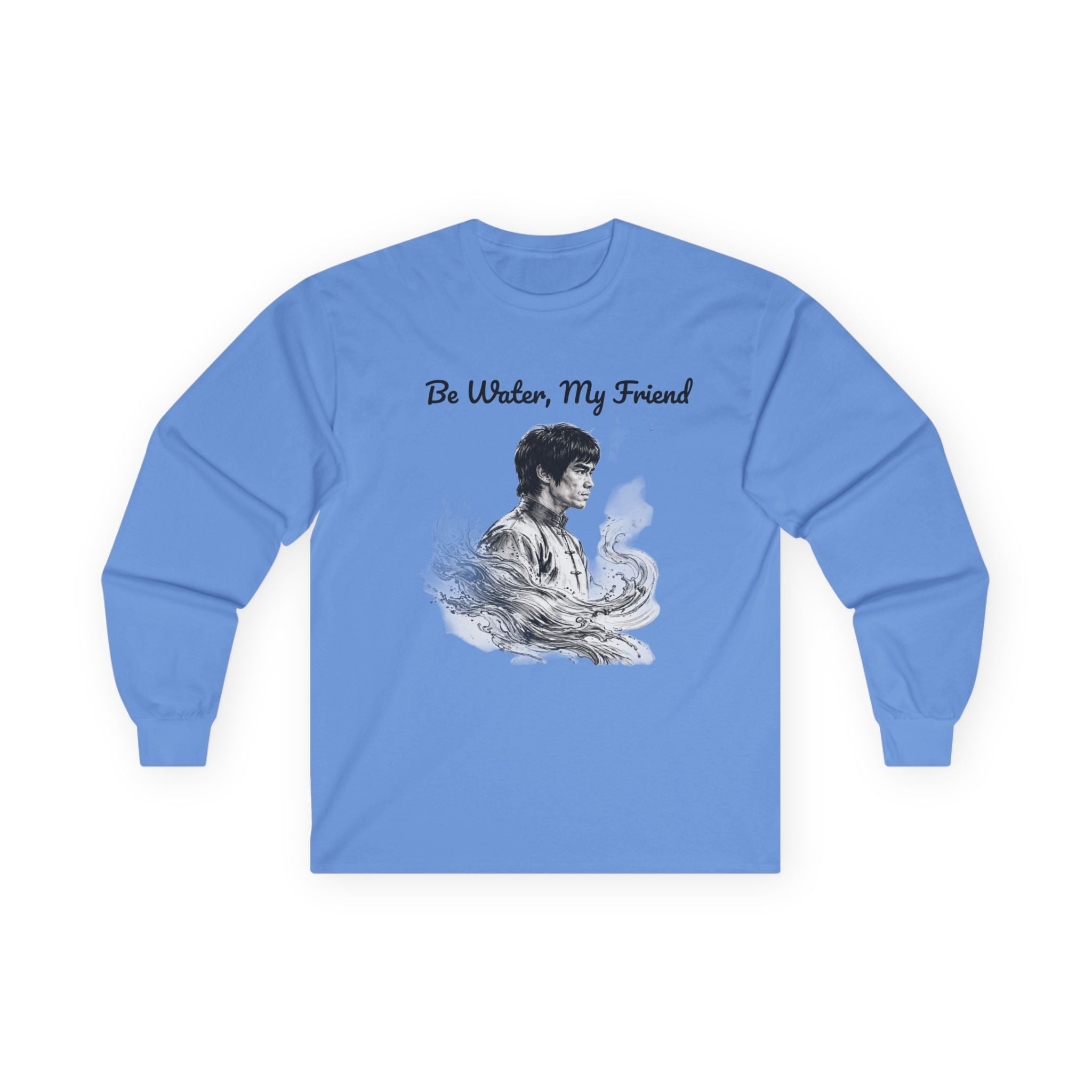 Flow Like Water: Bruce Lee Long Sleeve Crew Tee – Timeless Wisdom with Minimalist Water Art, Perfect for Layering