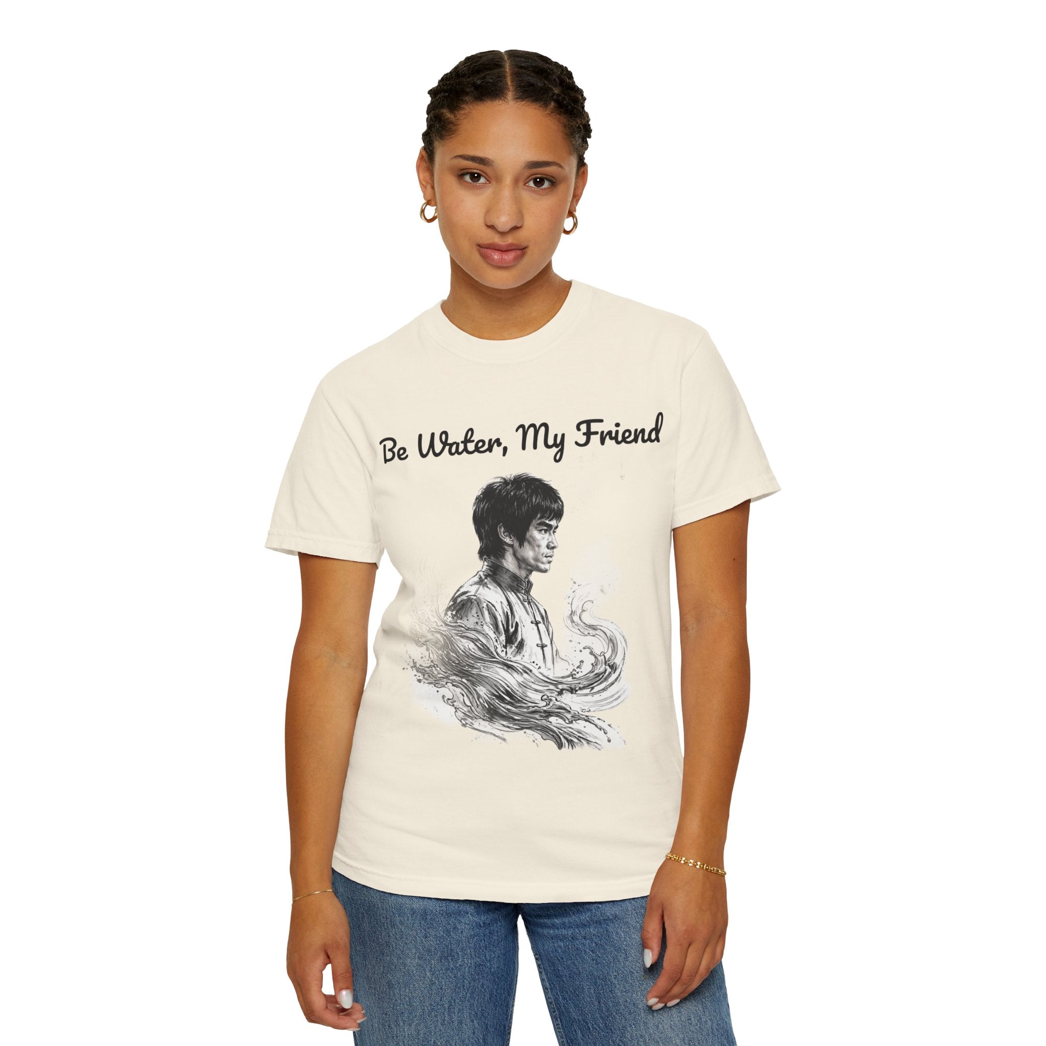 Embrace Adaptability: Bruce Lee Graphic T-Shirt, Classic Monochrome Portrait, Vintage Wash