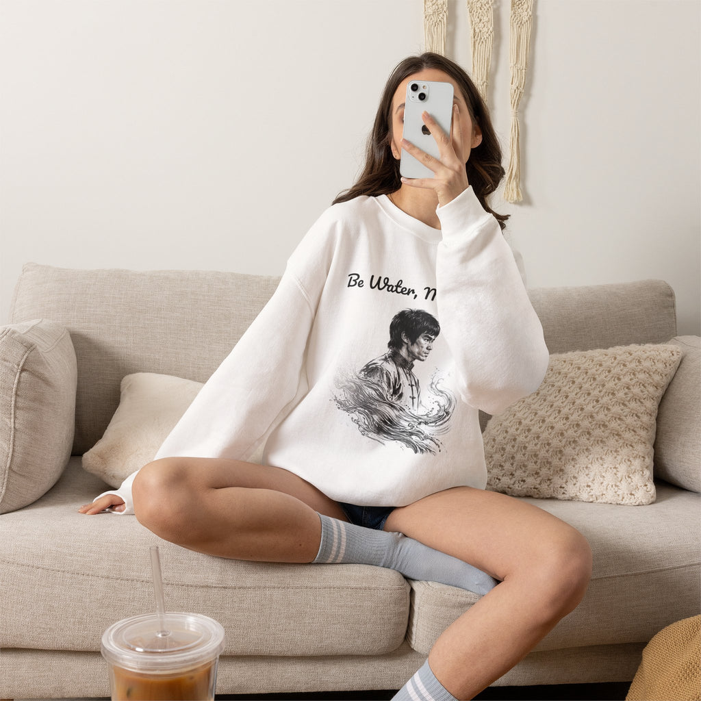 Flow Like Water: Bruce Lee Philosophy Sweatshirt – Timeless Wisdom Meets Warm Comfort, Ribbed Cuffs & Hem, Vintage Wash