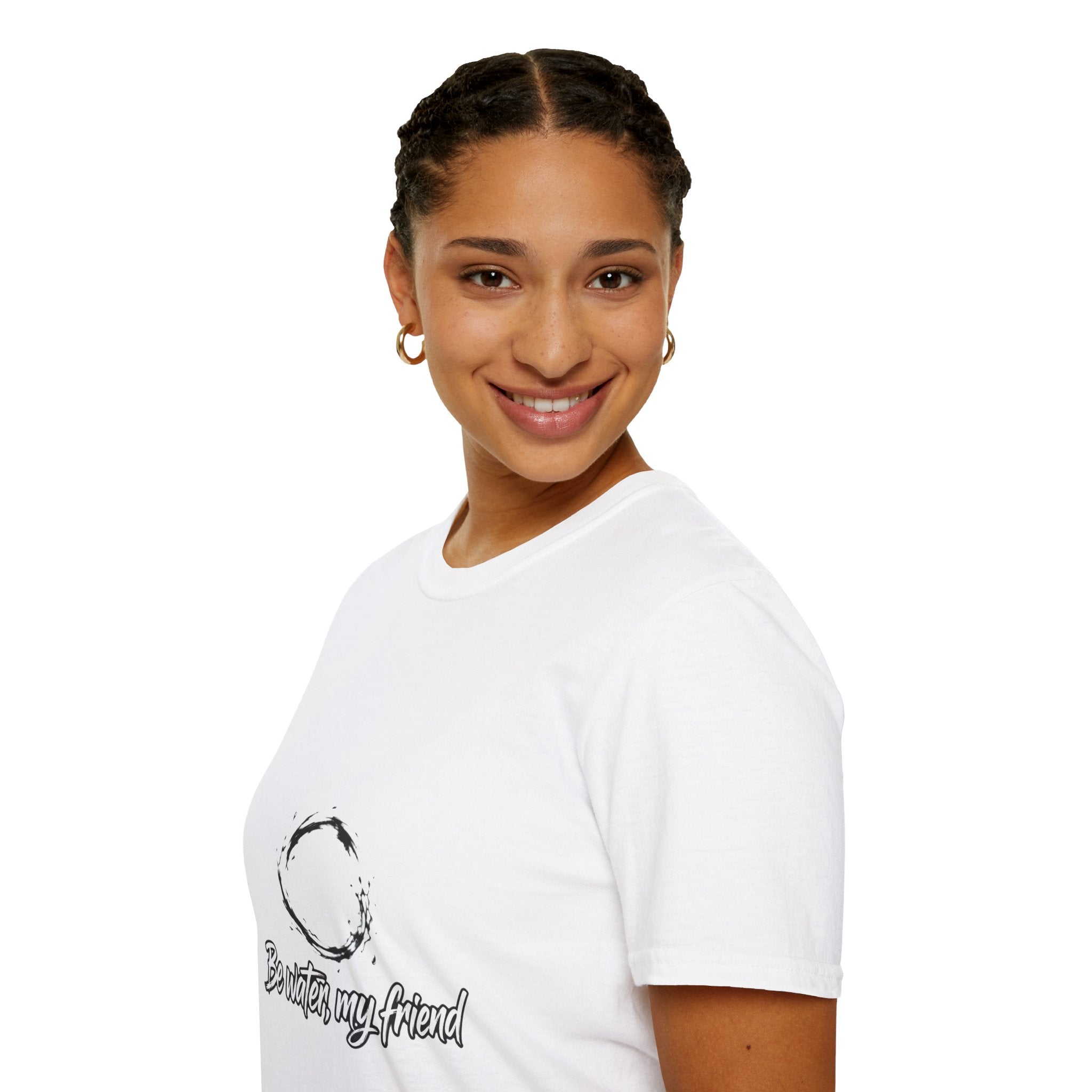 New T‑Shirt Minimal Zen Brush Circle with “Be Water, My Friend” Inspirational Graphic