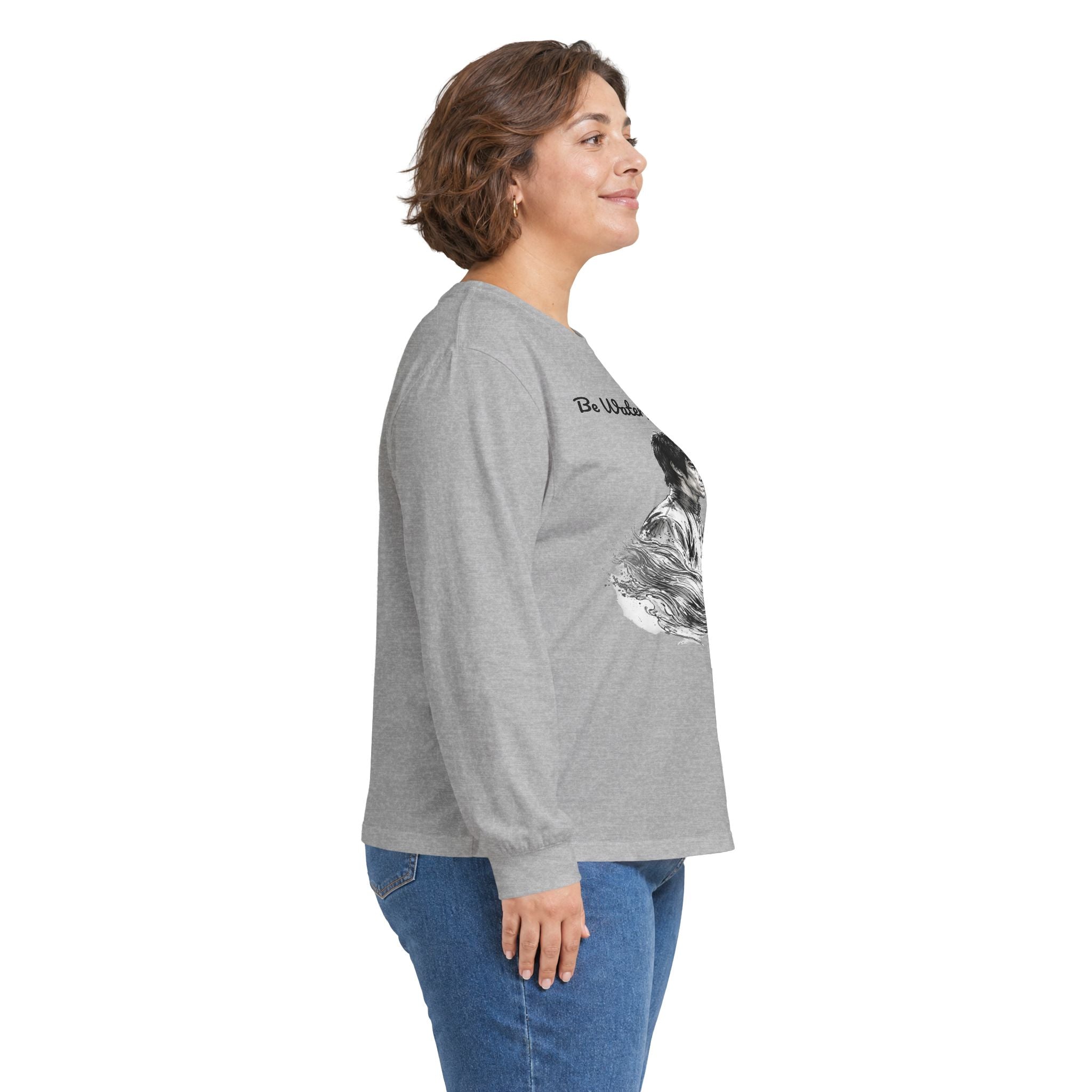 Flow Like Water: Bruce Lee Long Sleeve Crew Tee – Timeless Wisdom with Minimalist Water Art, Perfect for Layering