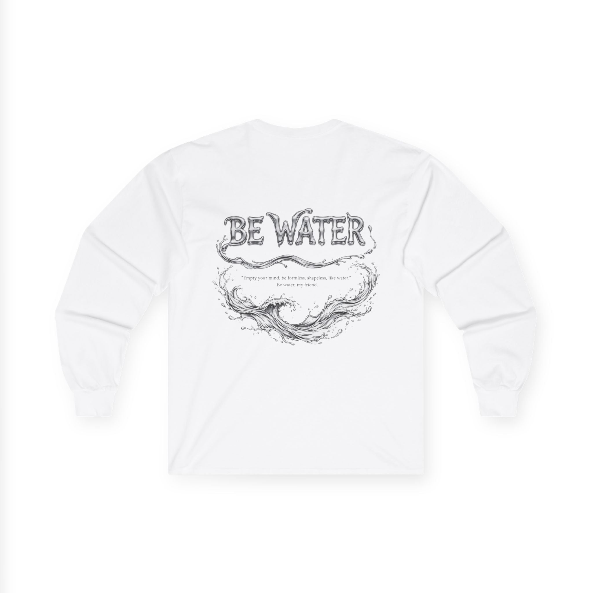 Flow Like Water: Bruce Lee Long Sleeve Crew Tee – Timeless Wisdom with Minimalist Water Art, Perfect for Layering