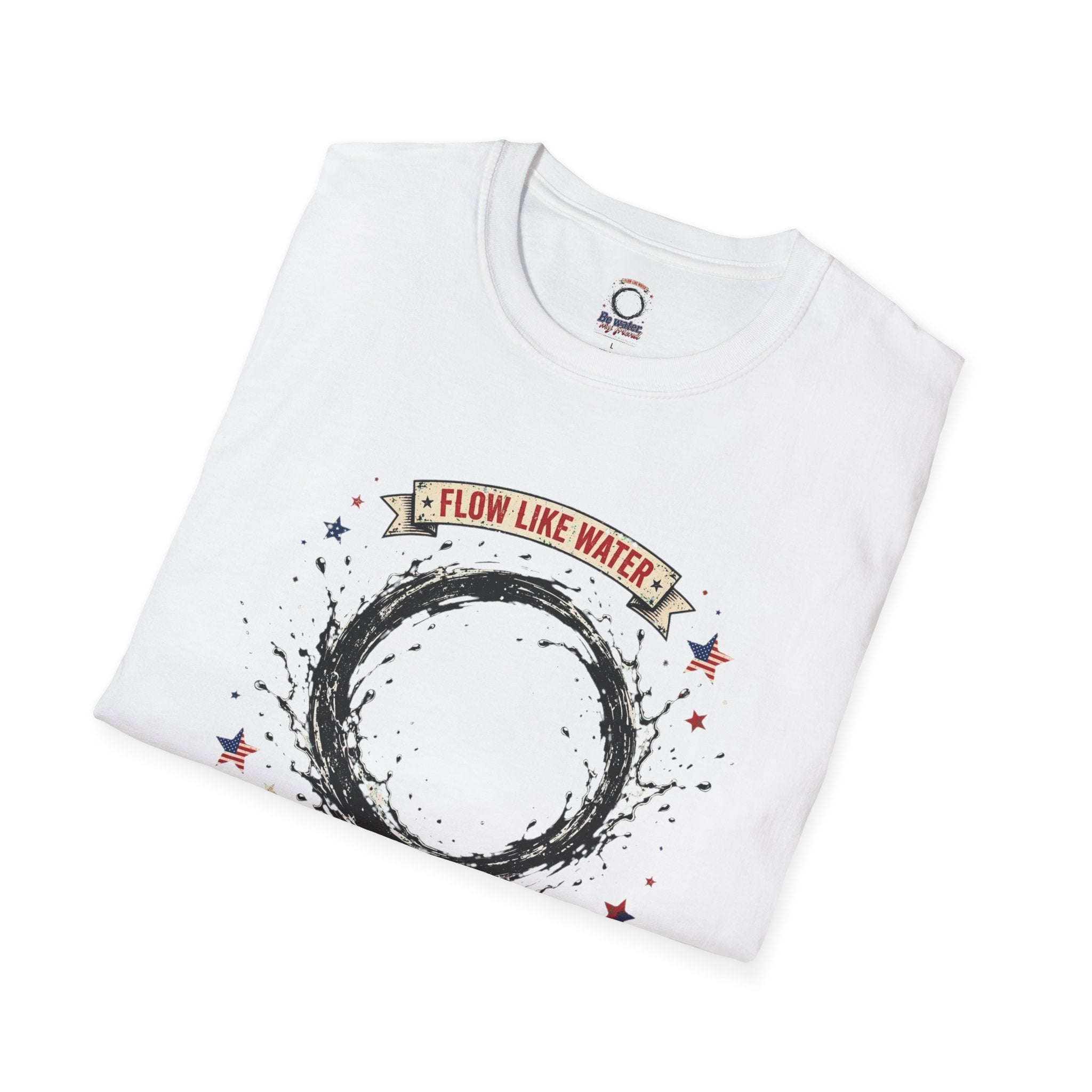 The “Be Water” Tee – Bruce Lee’s Flow Philosophy on a Retro-Inspired Shirt, Featuring FLOW LIKE WATER and 1940 Badge, Black Type on Soft Fabric
