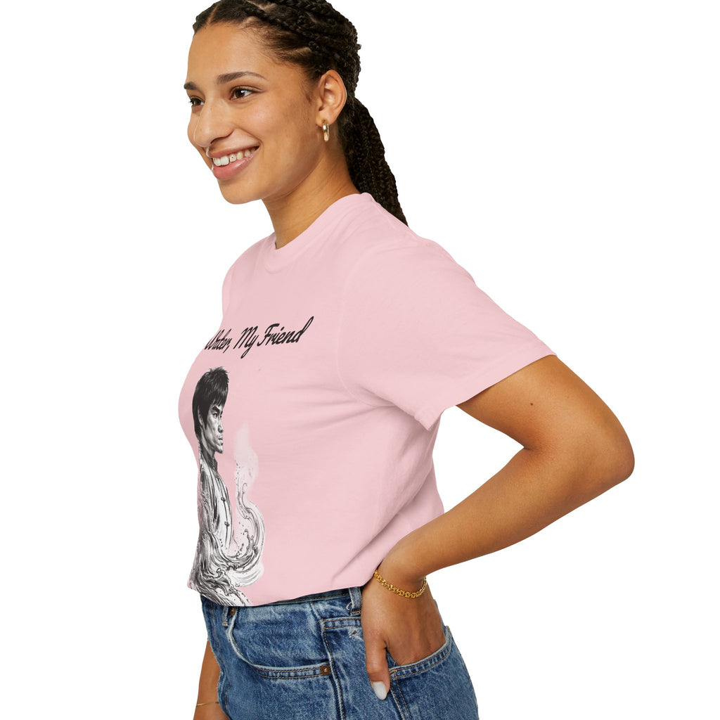 Embrace Adaptability: Bruce Lee Graphic T-Shirt, Classic Monochrome Portrait, Vintage Wash