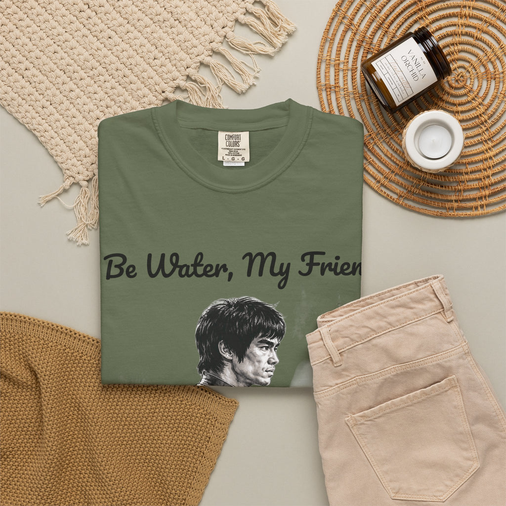 Embrace Adaptability: Bruce Lee Graphic T-Shirt, Classic Monochrome Portrait, Vintage Wash