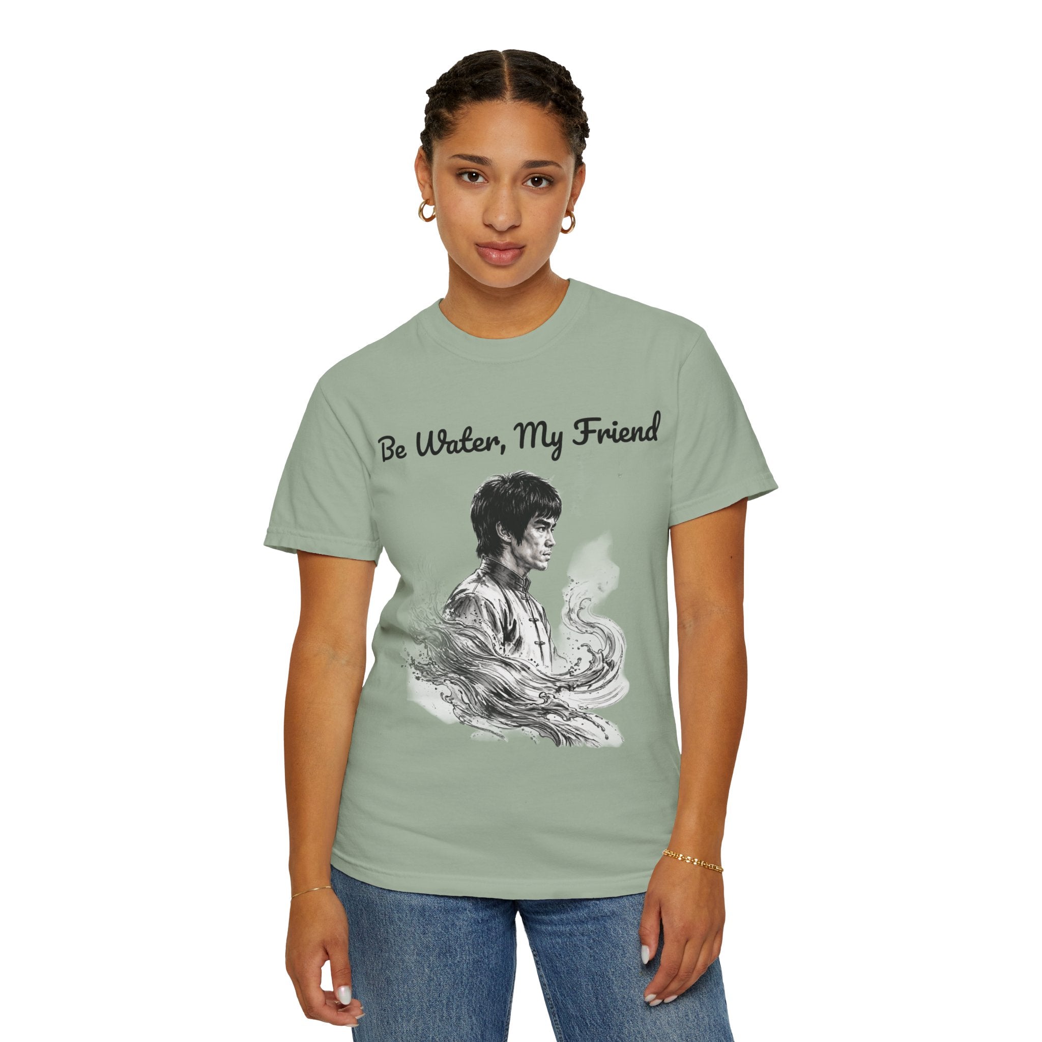 Embrace Adaptability: Bruce Lee Graphic T-Shirt, Classic Monochrome Portrait, Vintage Wash