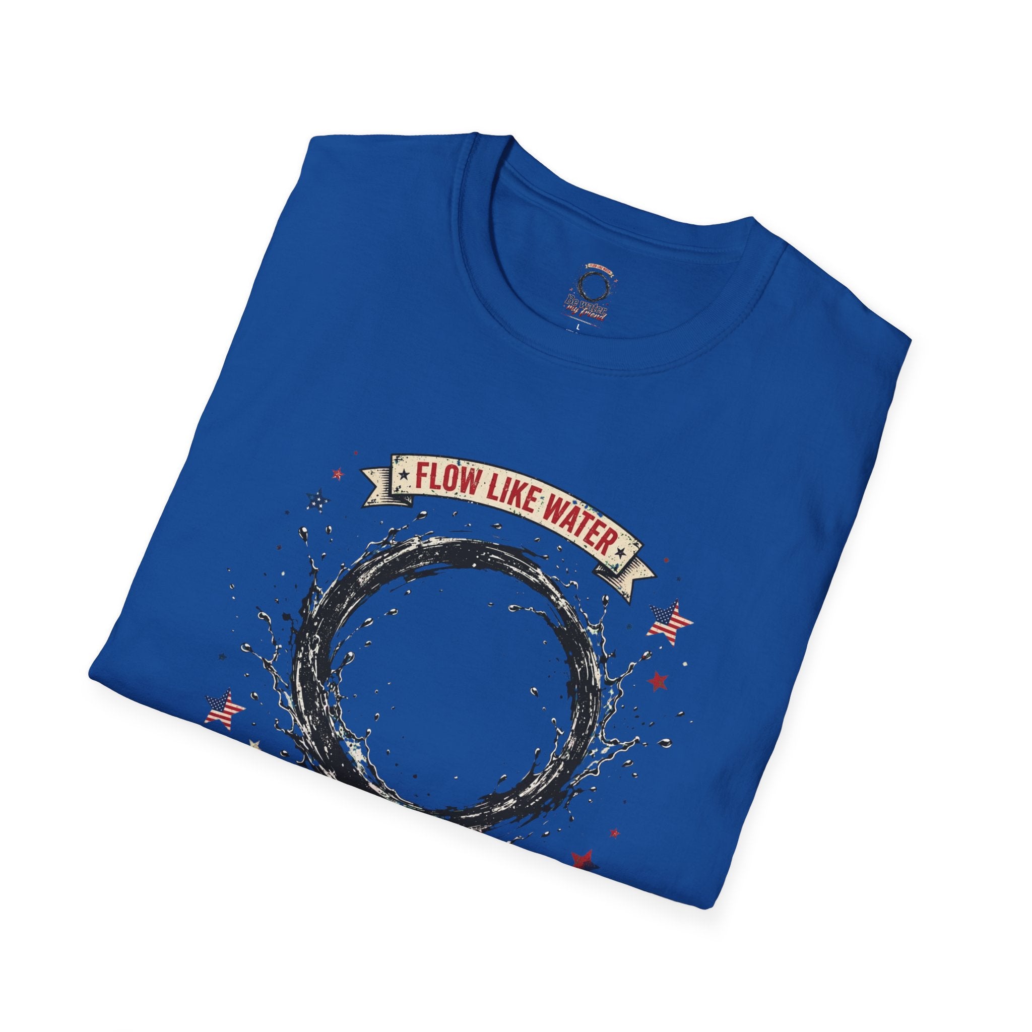 The “Be Water” Tee – Bruce Lee’s Flow Philosophy on a Retro-Inspired Shirt, Featuring FLOW LIKE WATER and 1940 Badge, Black Type on Soft Fabric