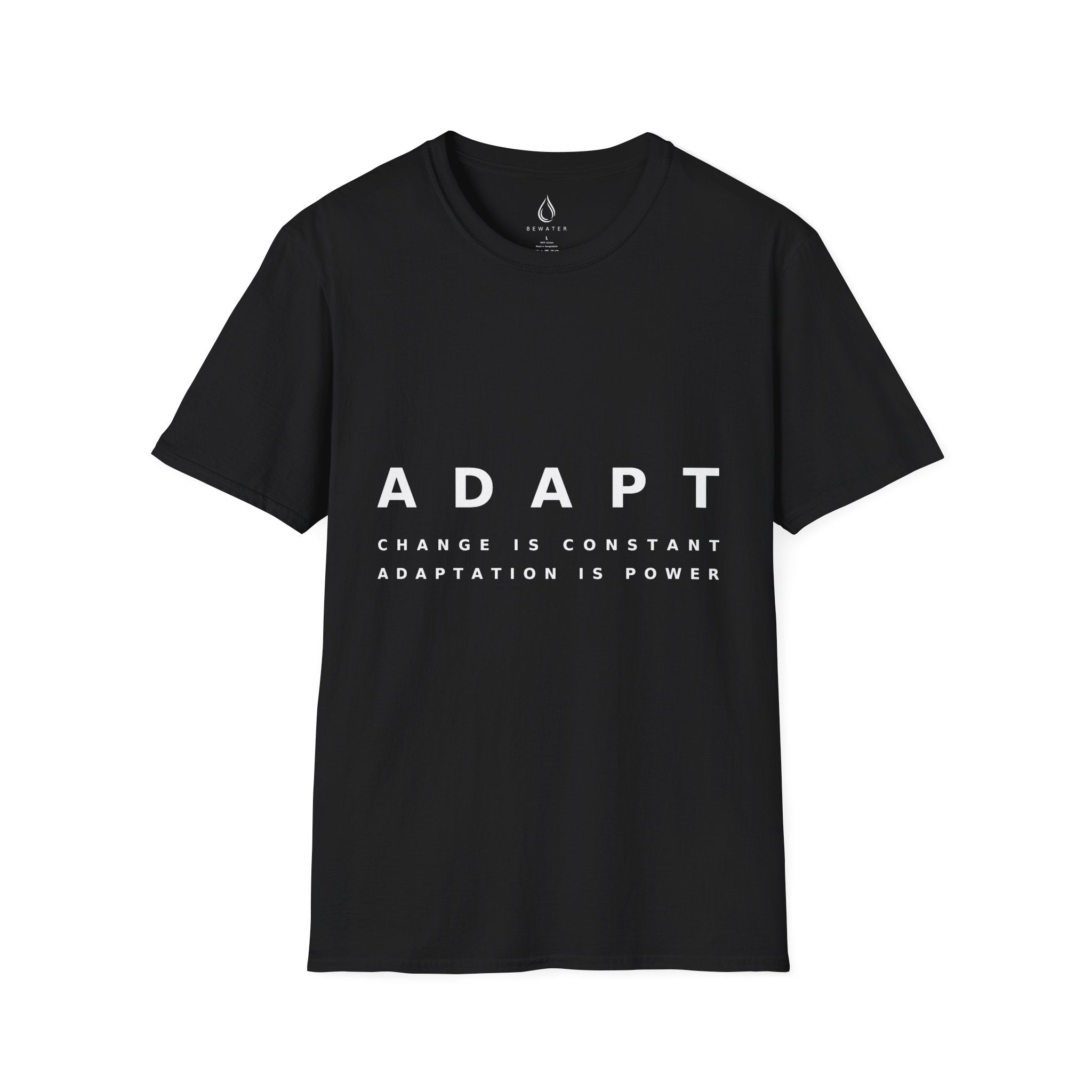 Adapt Unisex Softstyle Black T-Shirt Change Is Constant, Adaptation Is Power' Graphic Tee