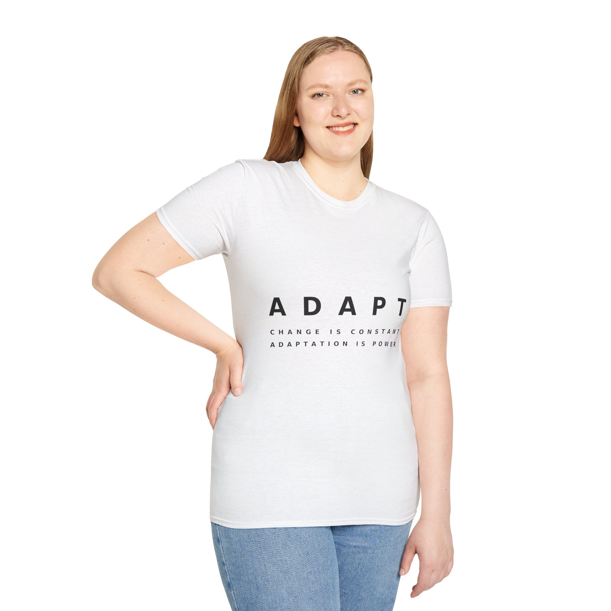 Adapt Unisex Softstyle White T-Shirt Change Is Constant, Adaptation Is Power' Graphic Tee
