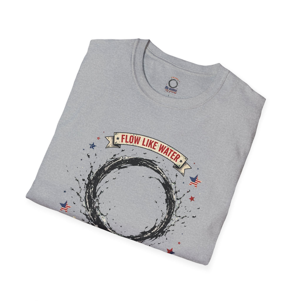 The “Be Water” Tee – Bruce Lee’s Flow Philosophy on a Retro-Inspired Shirt, Featuring FLOW LIKE WATER and 1940 Badge, Black Type on Soft Fabric