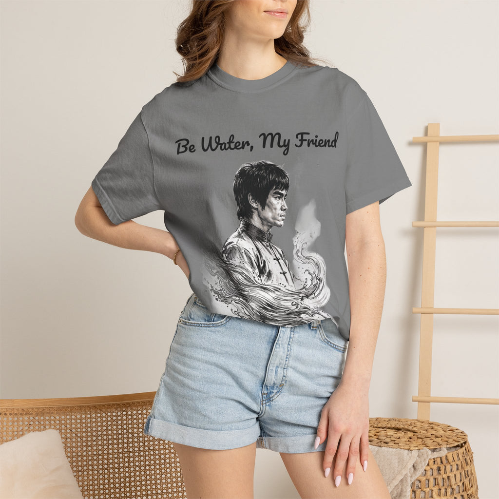 Embrace Adaptability: Bruce Lee Graphic T-Shirt, Classic Monochrome Portrait, Vintage Wash