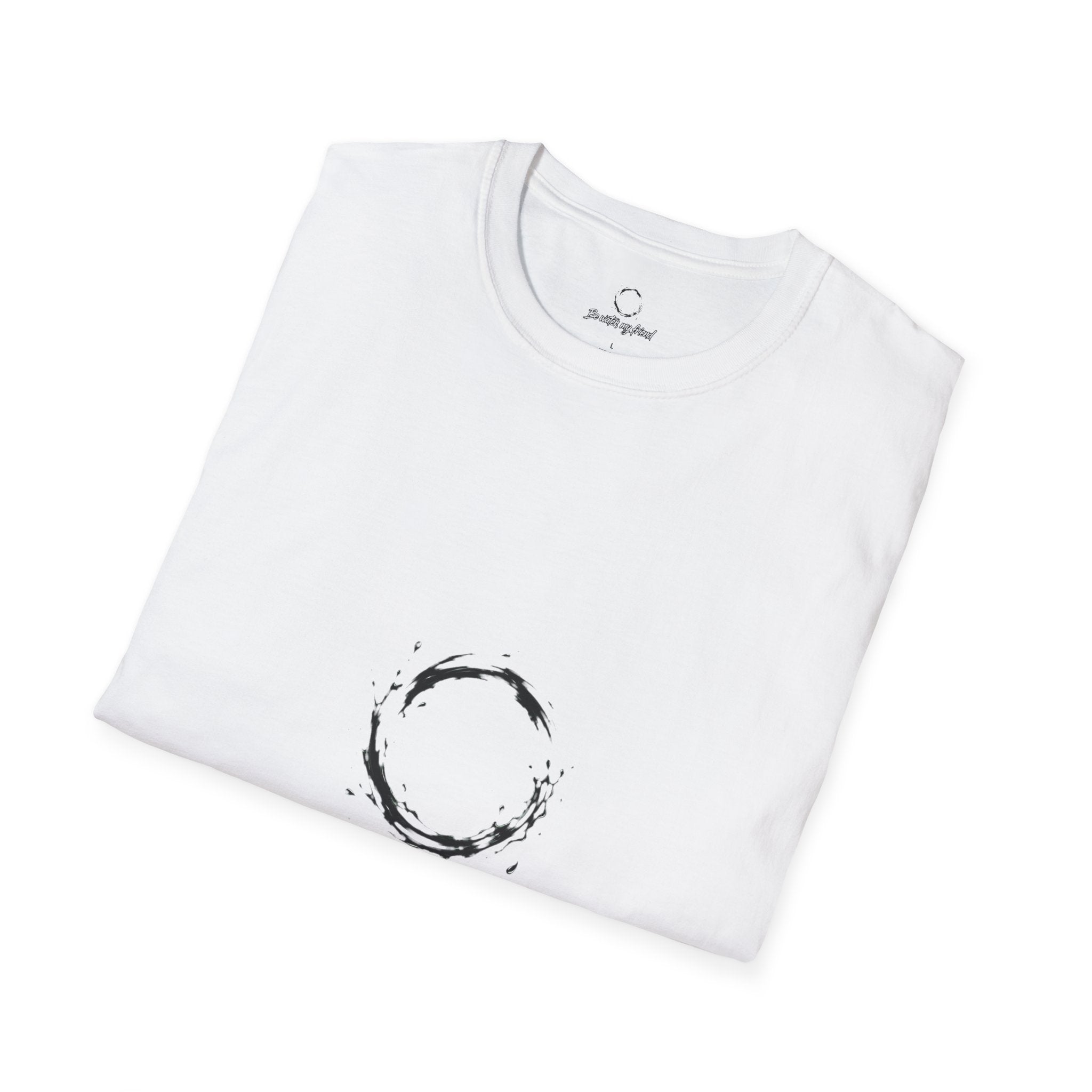 New T‑Shirt Minimal Zen Brush Circle with “Be Water, My Friend” Inspirational Graphic